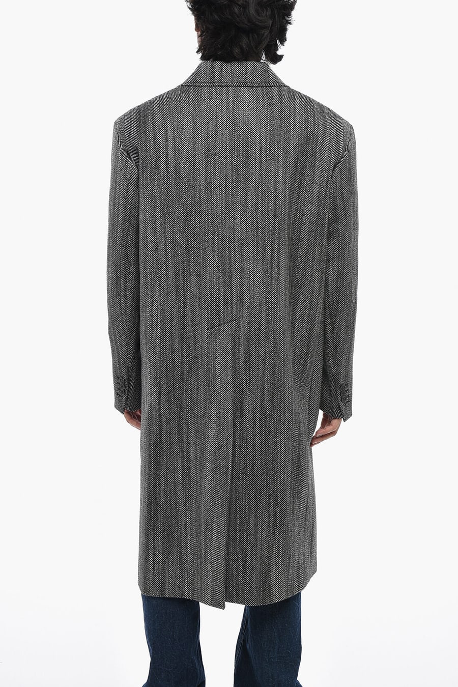 Dsquared2 0470~Virgin Wool Maxi Coat with Herringbone Pattern, view 2