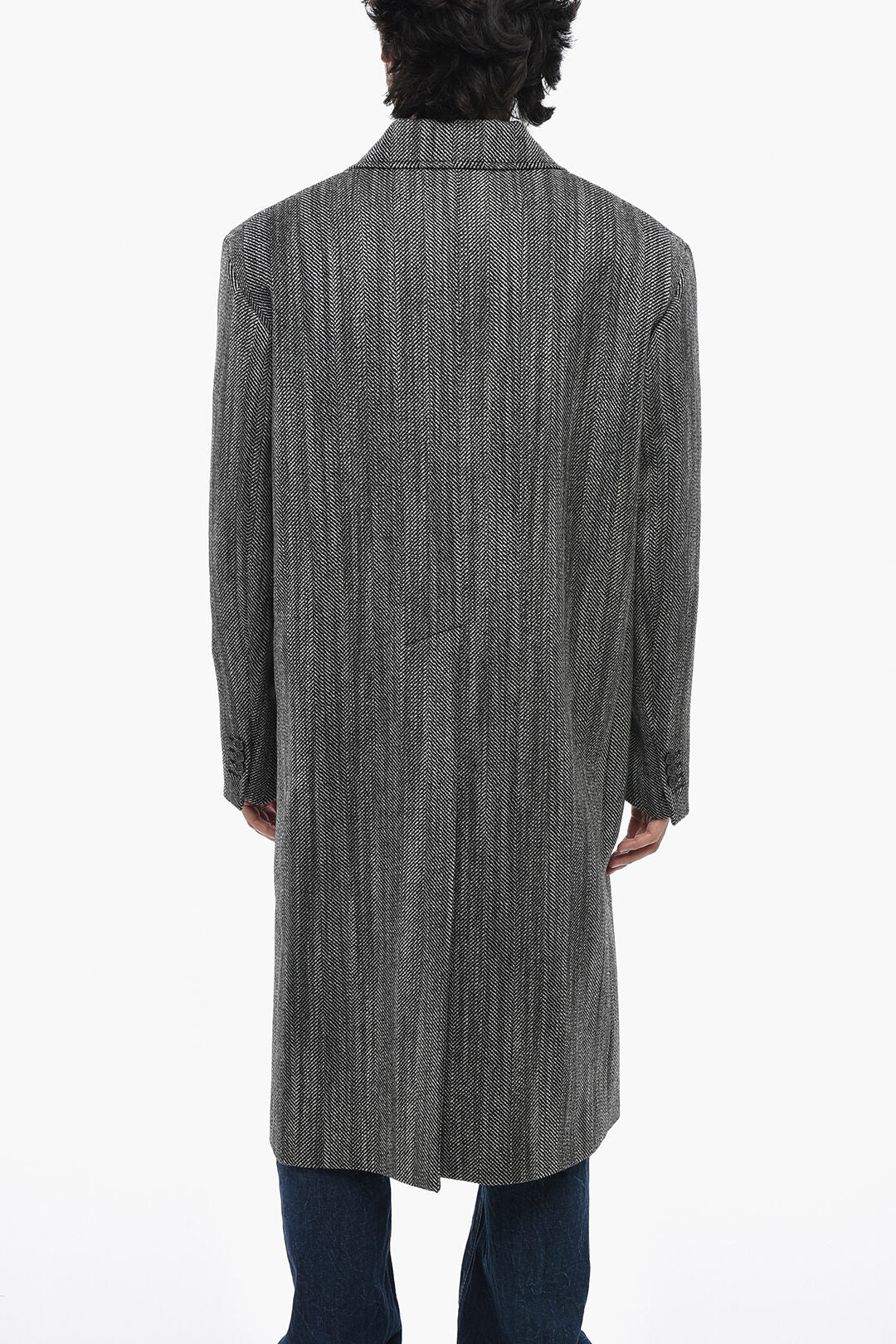 Dsquared2 0470~Virgin Wool Maxi Coat with Herringbone Pattern