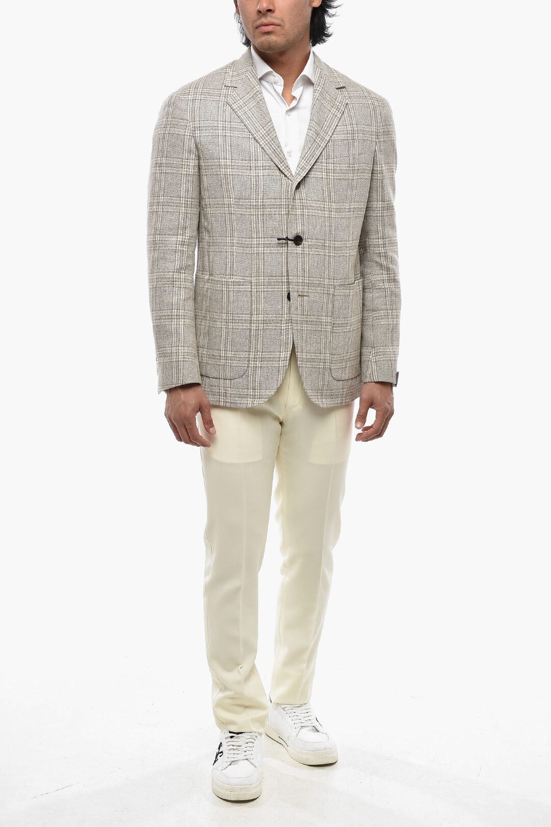Corneliani 0500~CIRCLE Wool-Blend Unlined Blazer in District Check, view 2