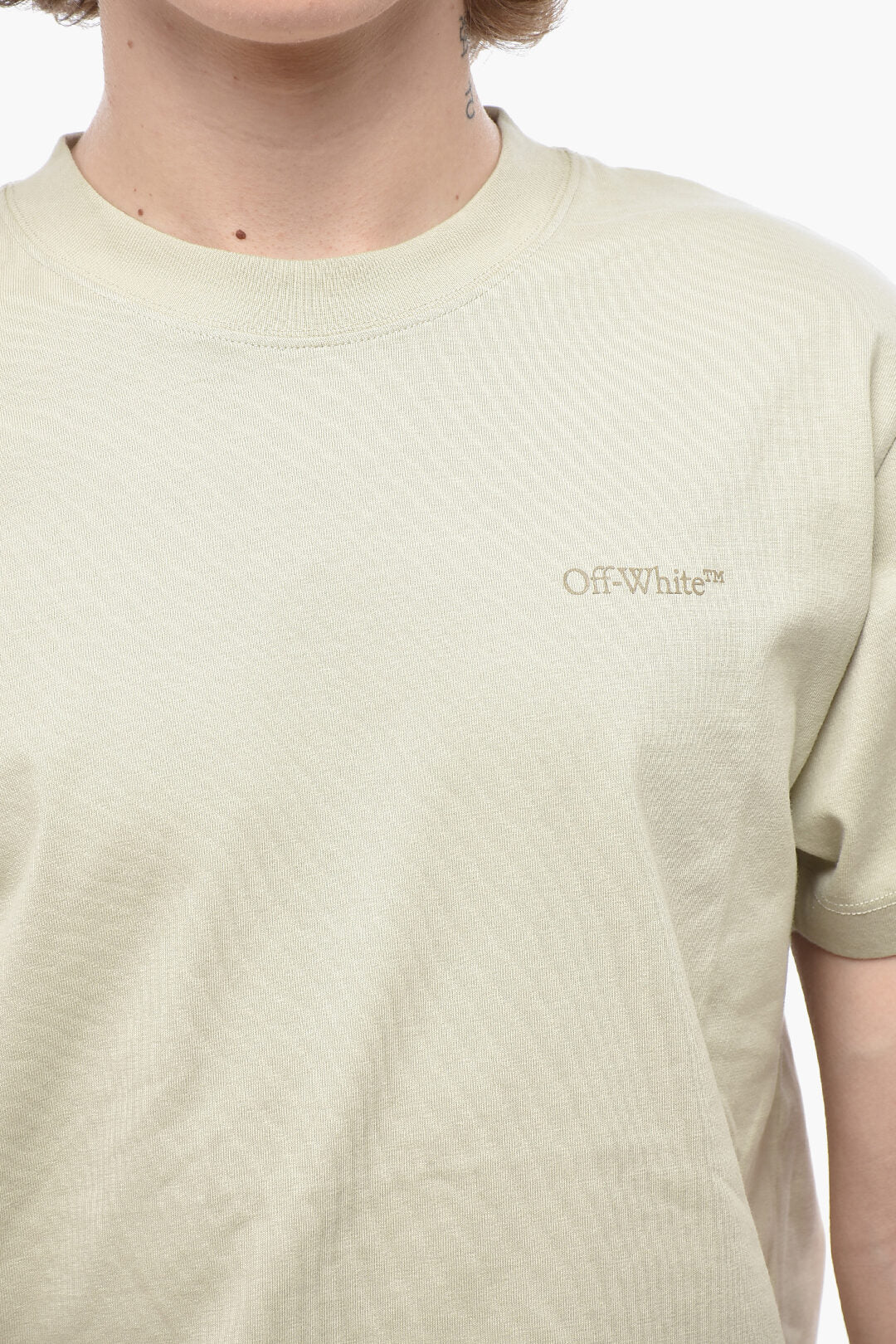 Off-White 0500~Cotton Crew Neck T-Shirt ARROW ISLAND With Tone-On-Tone Print