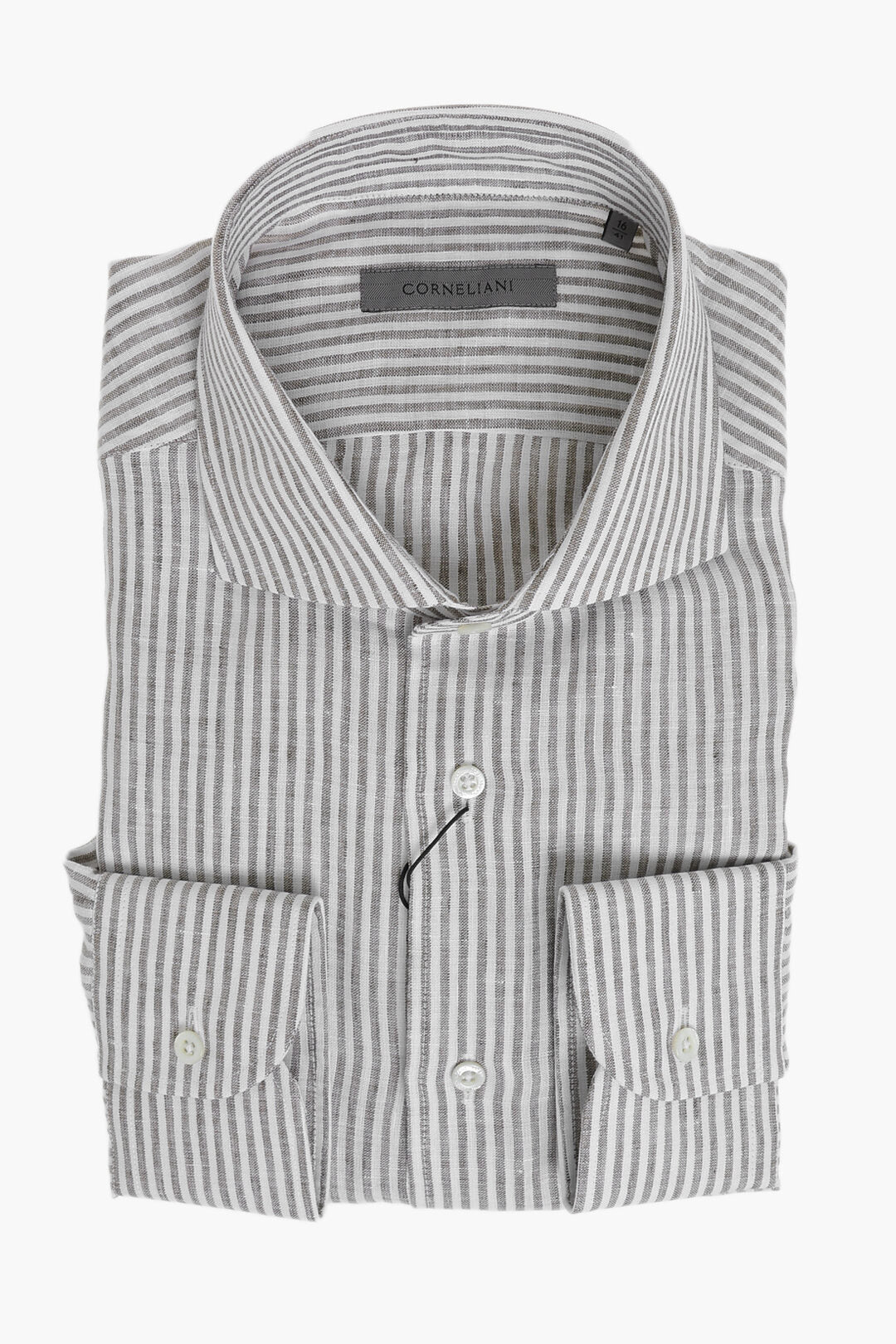 Corneliani 0500~Striped Linen-Blend Shirt With French Collar