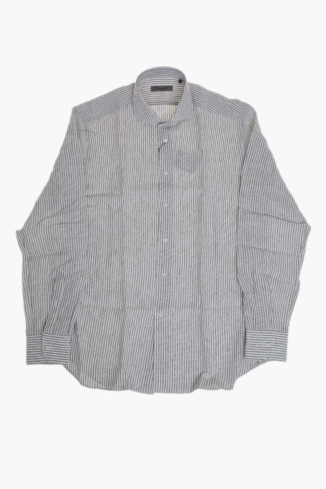 Corneliani 0500~Striped Linen-Blend Shirt With French Collar, view 2