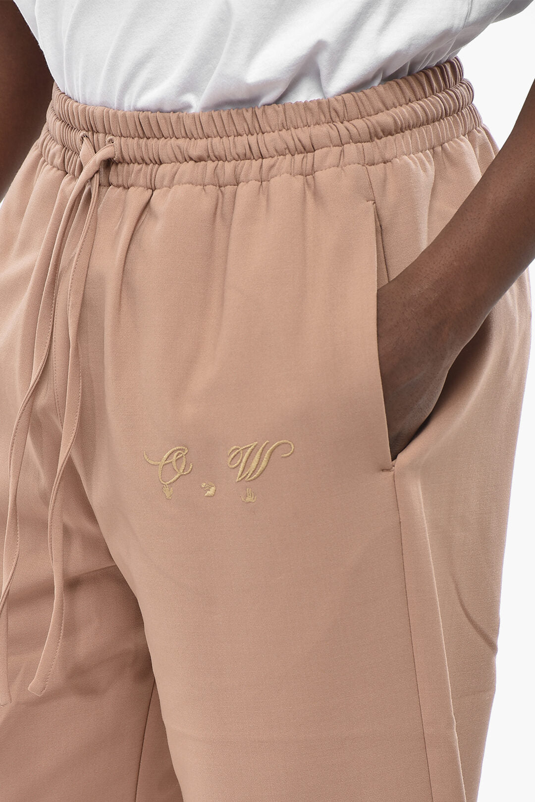 Off-White 0500~Virgin Wool Track Pants With Ankle Drawcord, view 2