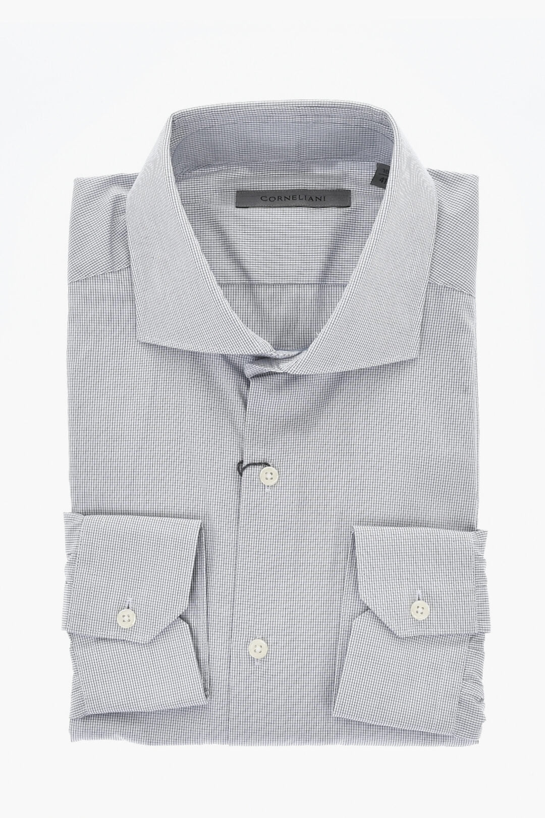 Corneliani 0750~Mini-Check Cotton Shirt With French Collar