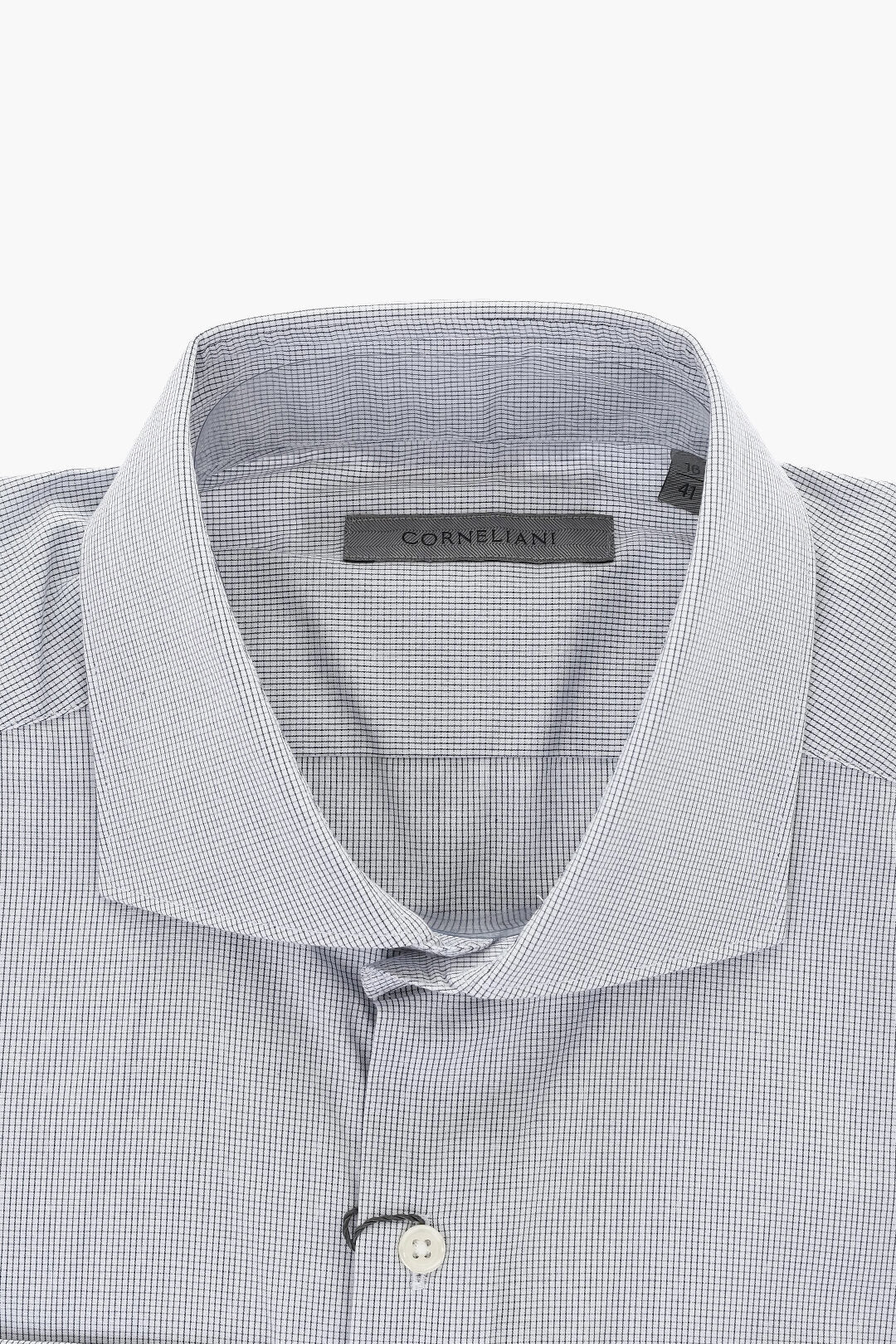 Corneliani 0750~Mini-Check Cotton Shirt With French Collar, view 2