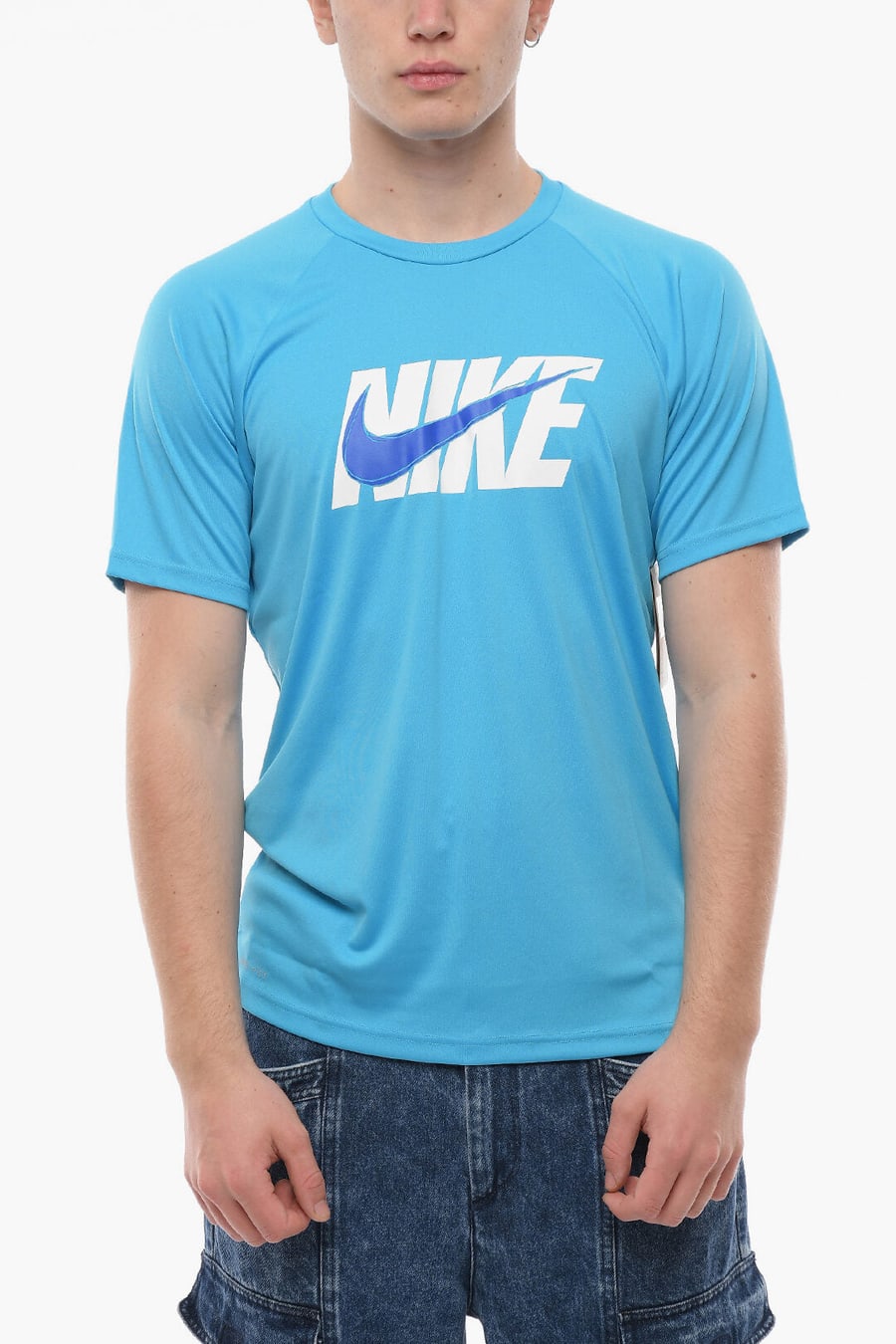 Nike 0750~SWIM Crew Neck T-Shirt HYDROGU with Maxi Front Logo
