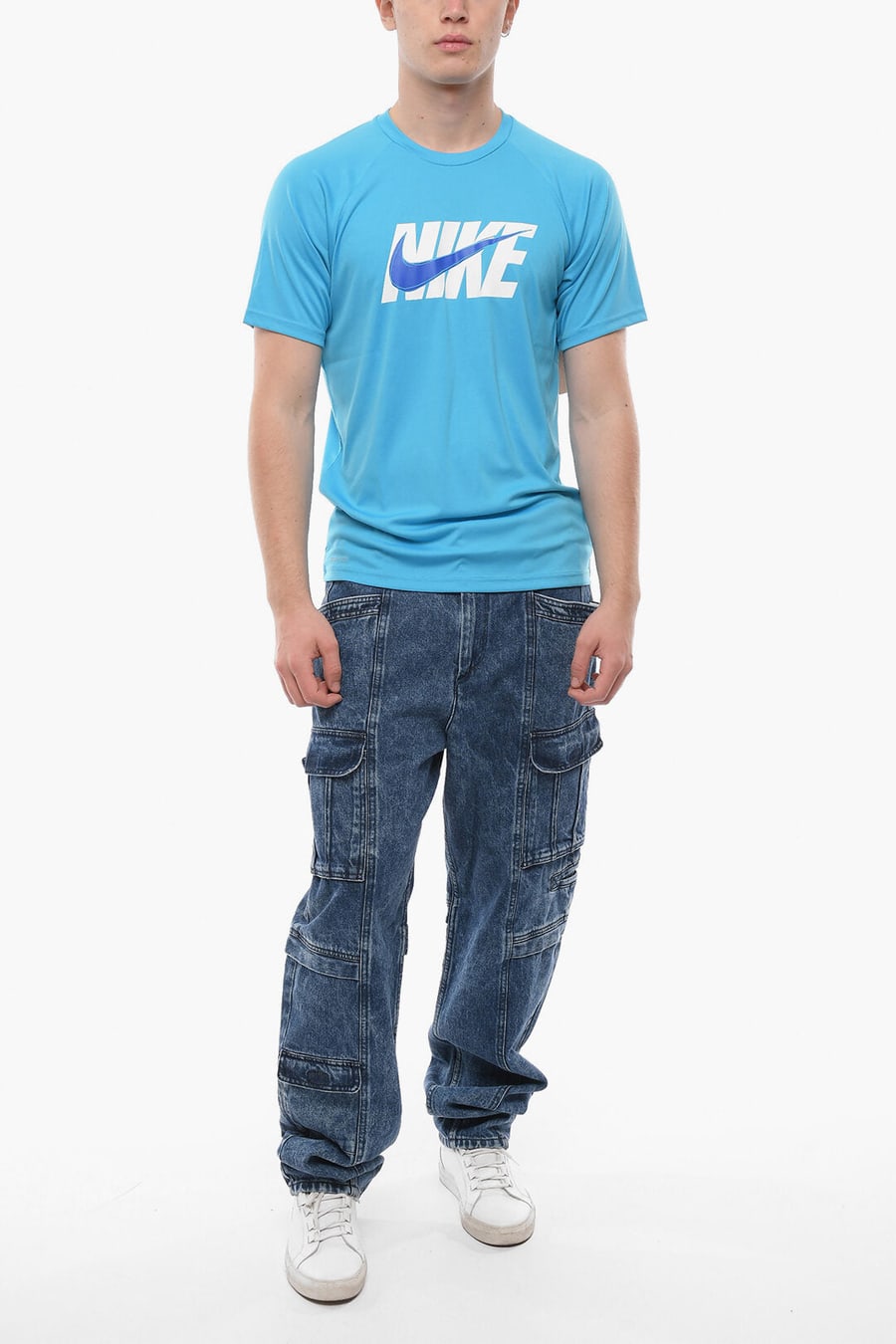 Nike 0750~SWIM Crew Neck T-Shirt HYDROGU with Maxi Front Logo, view 3