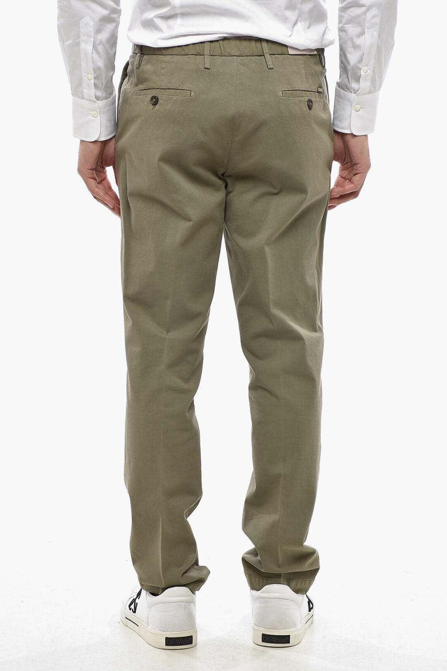 Corneliani 0800~Stretch-Cotton Chino Trousers with Elastic Waist, view 2