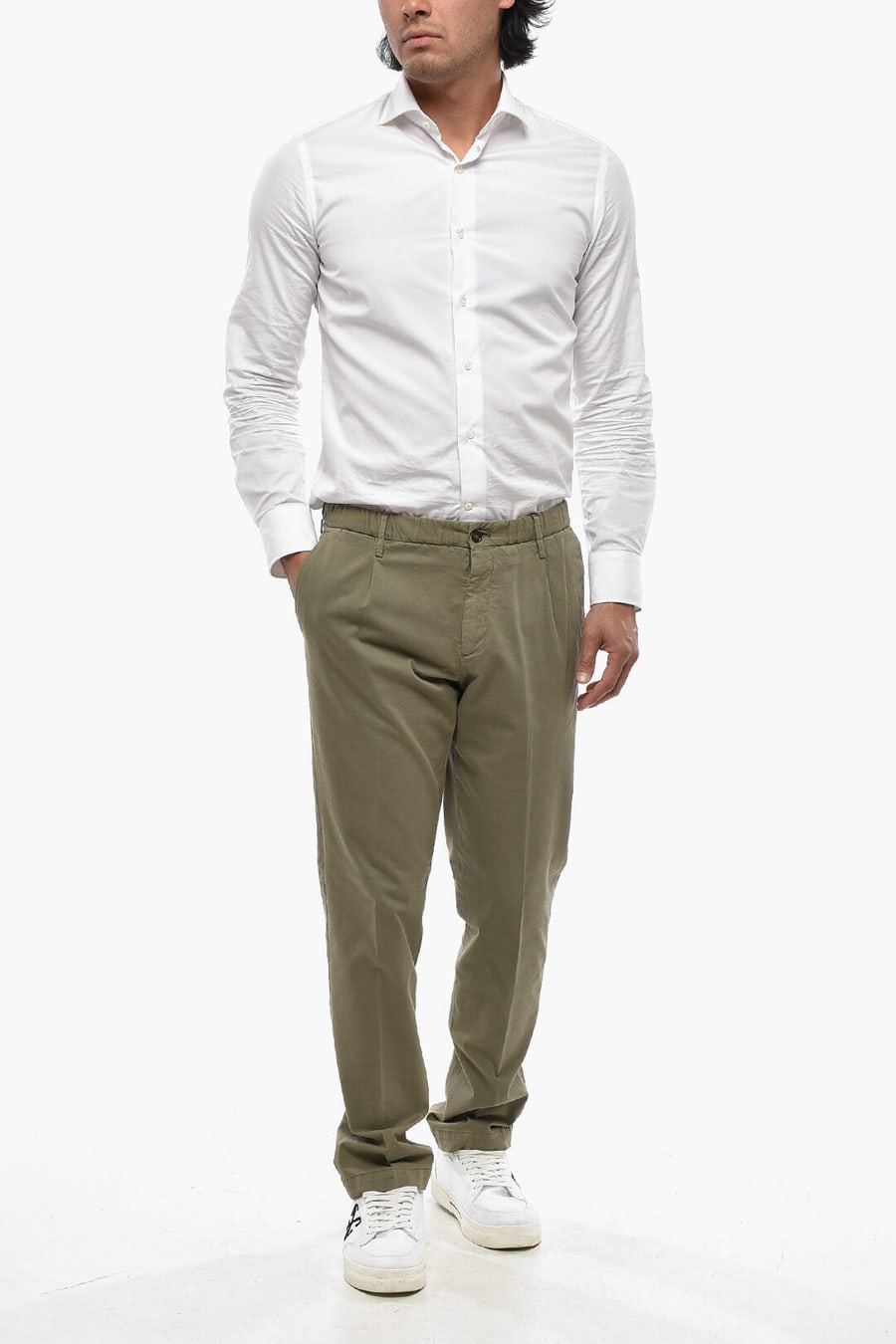 Corneliani 0800~Stretch-Cotton Chino Trousers with Elastic Waist, view 4