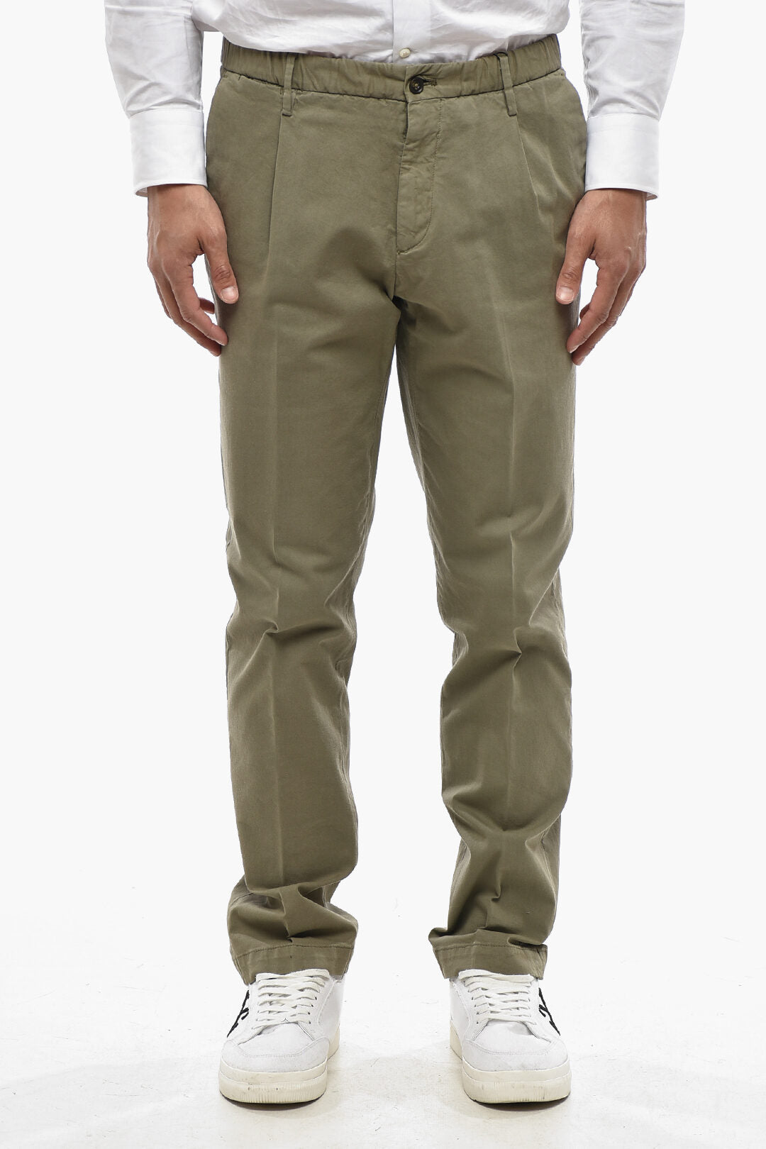 Corneliani 0800~Stretch-Cotton Chino Trousers with Elastic Waist