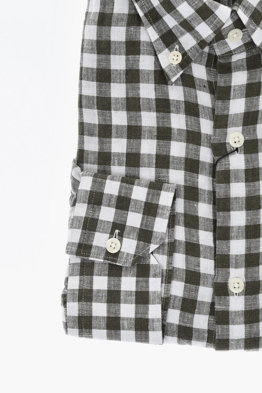 Corneliani 0850~Checked Linen Shirt with Button-Down Collar, view 3