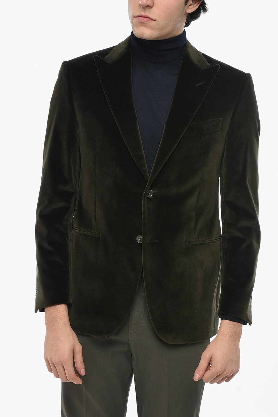 Corneliani 0850~CODE 2-Button Velour Jacket with Peak Lapel