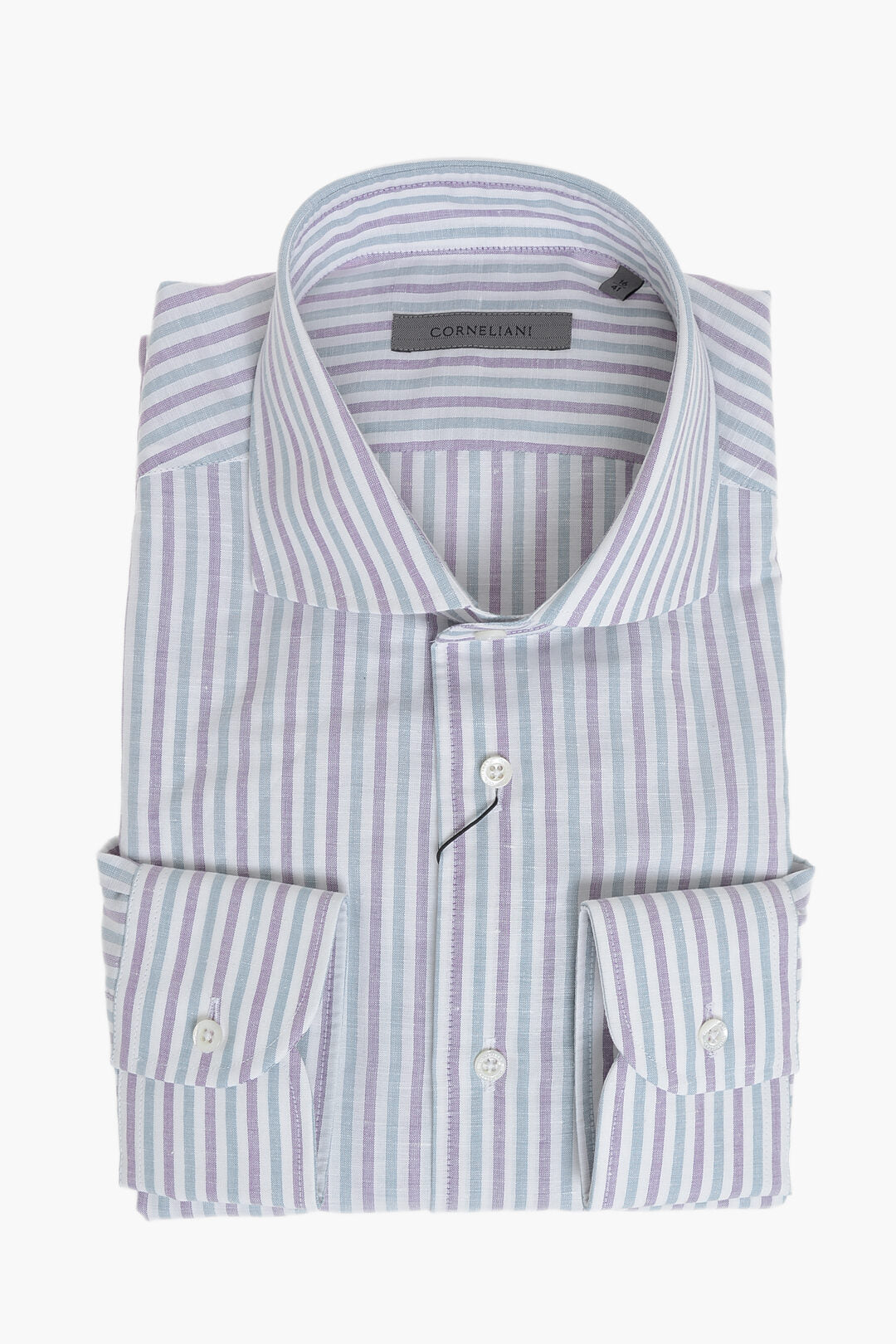 Corneliani 1250~Striped Cotton-Linen Shirt With French Collar