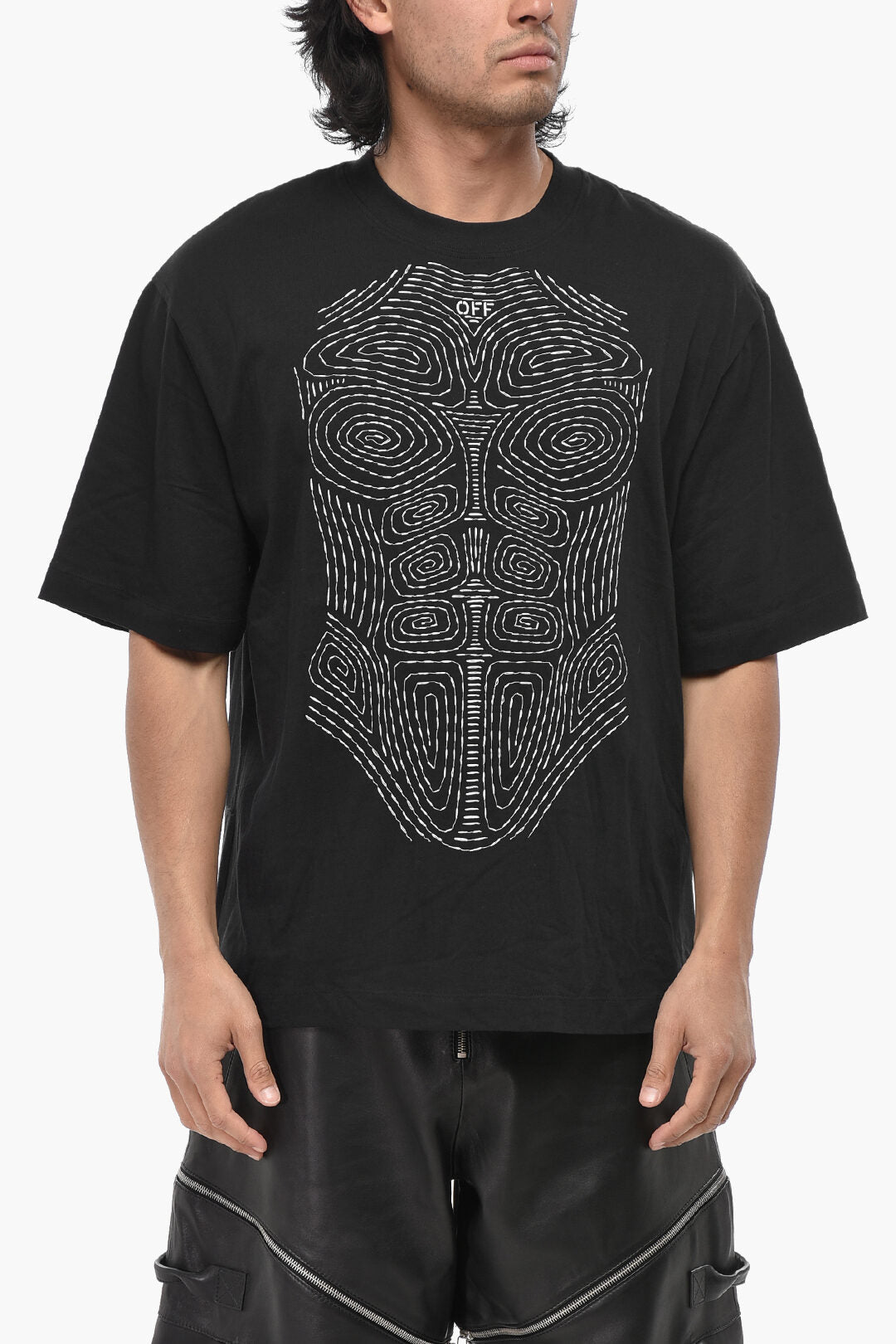 Off-White 1500~Cotton T-Shirt BODY STITCH With Front Embroidery