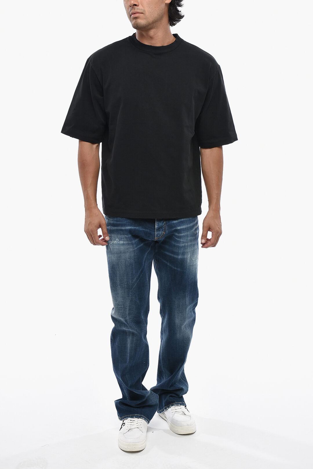 Dsquared2 1500~Crewneck T-Shirt LOOSE FIT Solid-Color Vintage Effect
