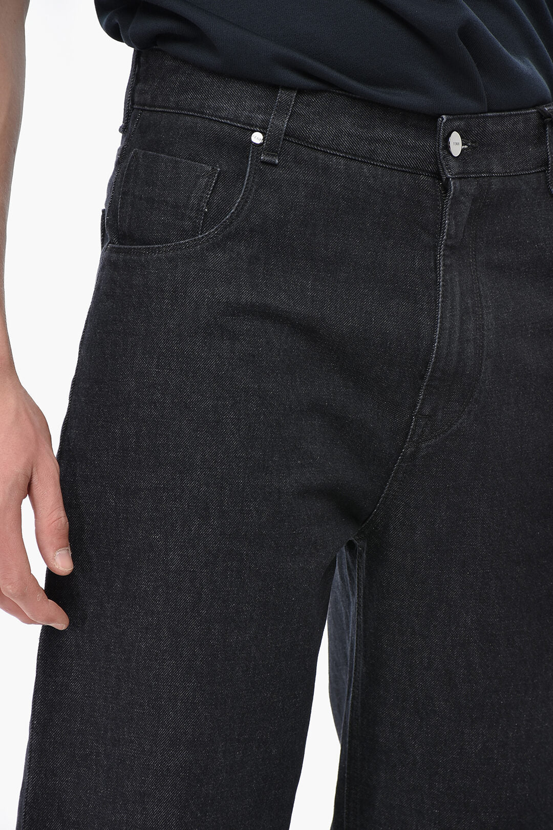 Fendi 1500~Dark-Wash Jeans with 20cm Logo Button