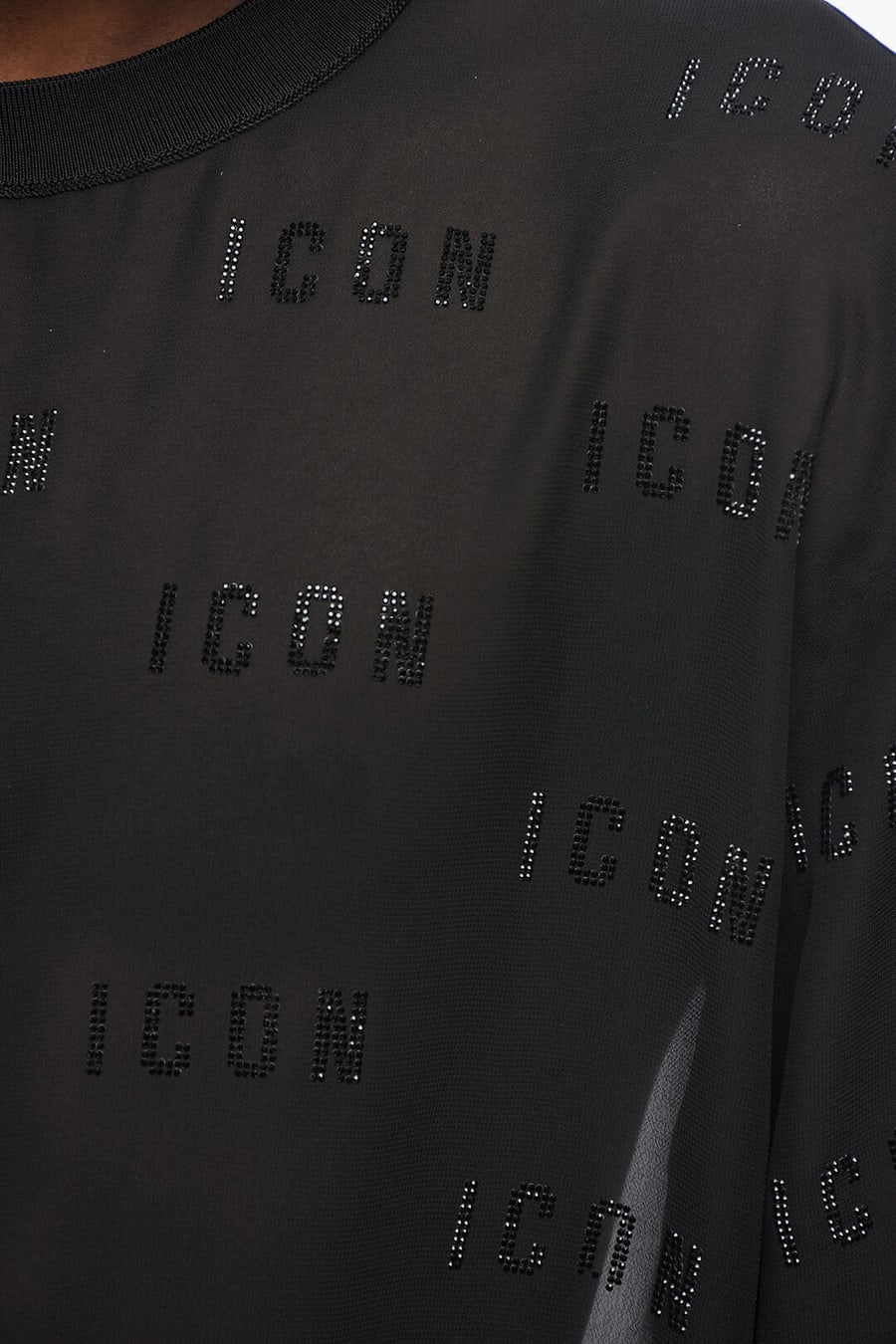 Dsquared2 1500~ICON Transparent Organza Crewneck T-Shirt with Rhinestone Details, view 3