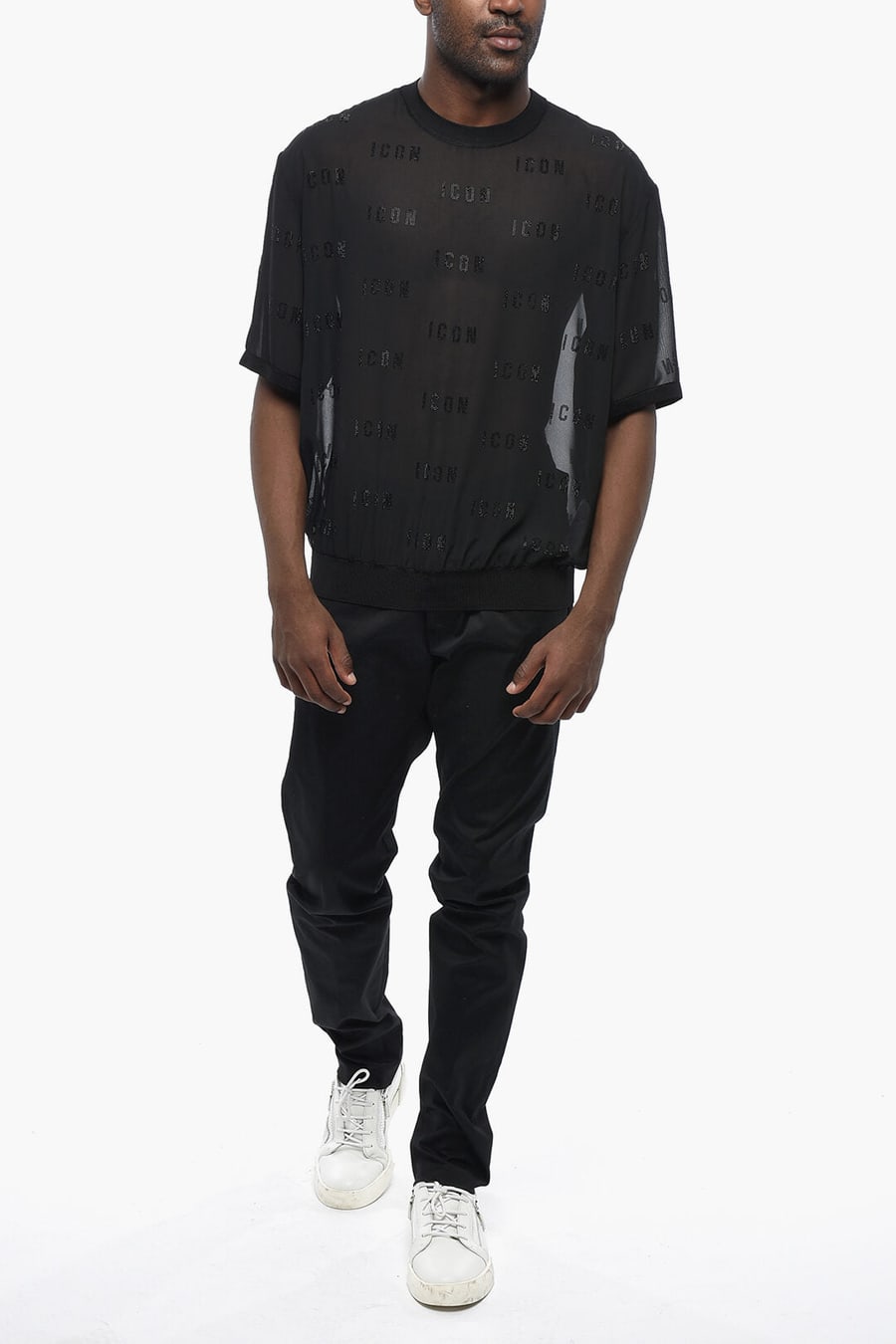 Dsquared2 1500~ICON Transparent Organza Crewneck T-Shirt with Rhinestone Details, view 4