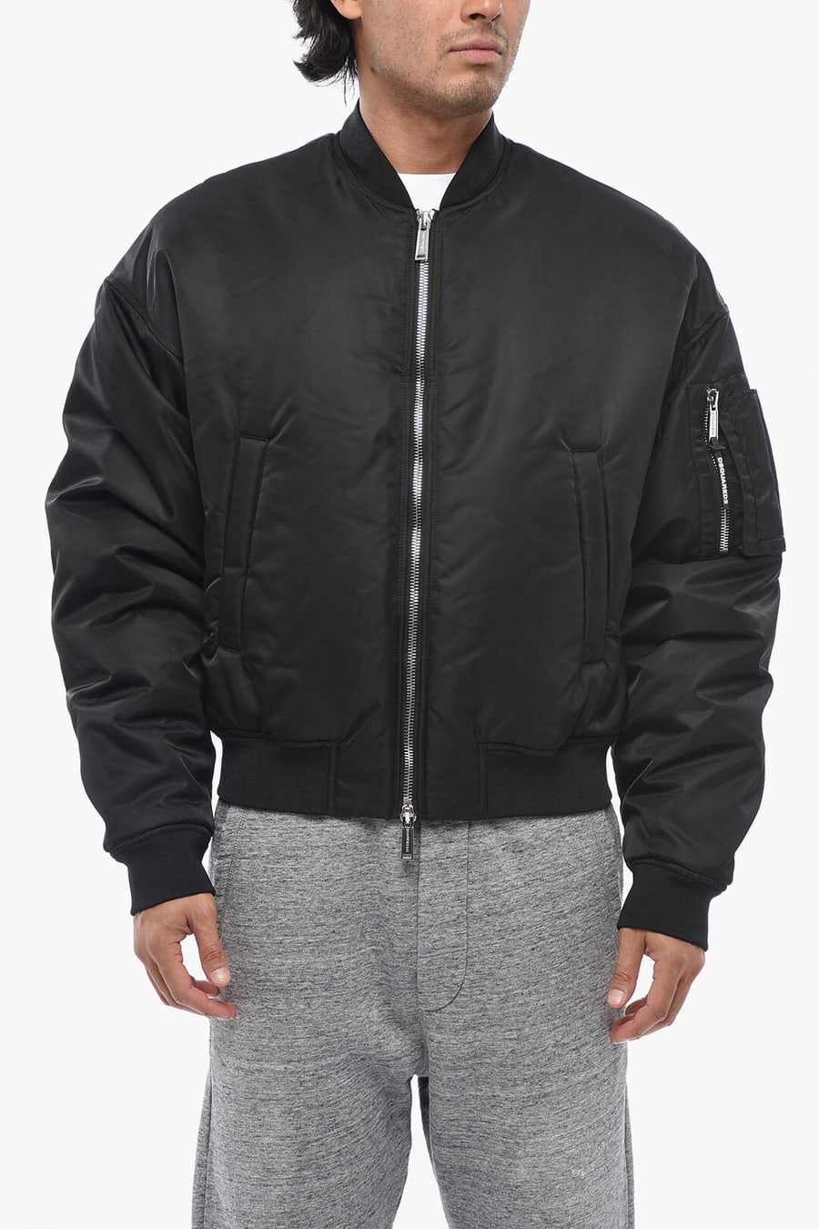 Dsquared2 1500~Padded Solid-Color Bomber Jacket With Sleeve Pocket