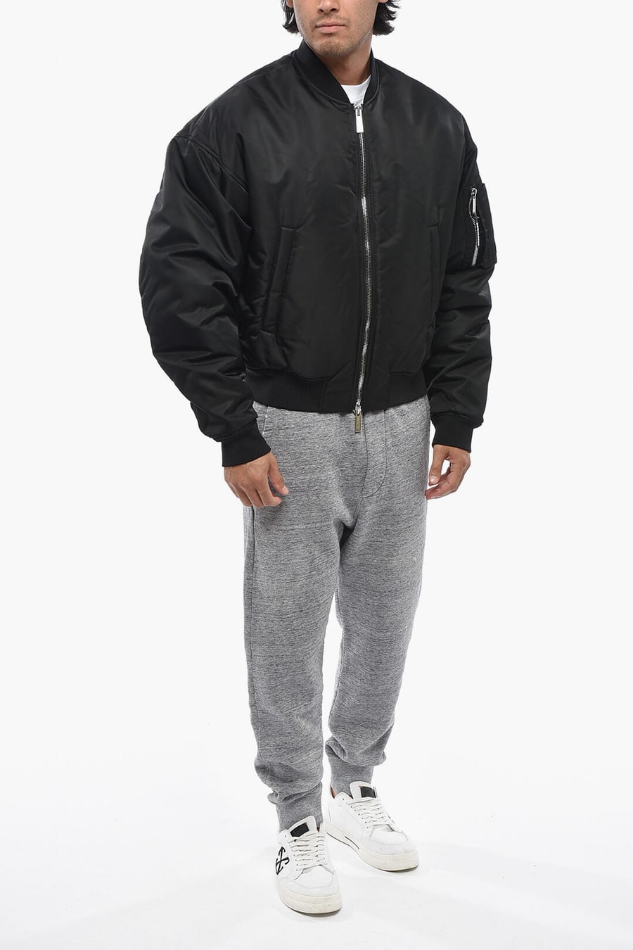 Dsquared2 1500~Padded Solid-Color Bomber Jacket With Sleeve Pocket, view 4