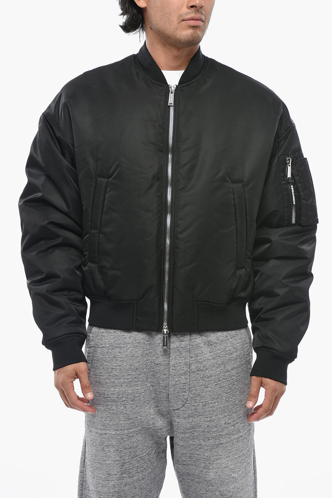 Dsquared2 1500~Padded Solid-Color Bomber Jacket With Sleeve Pocket