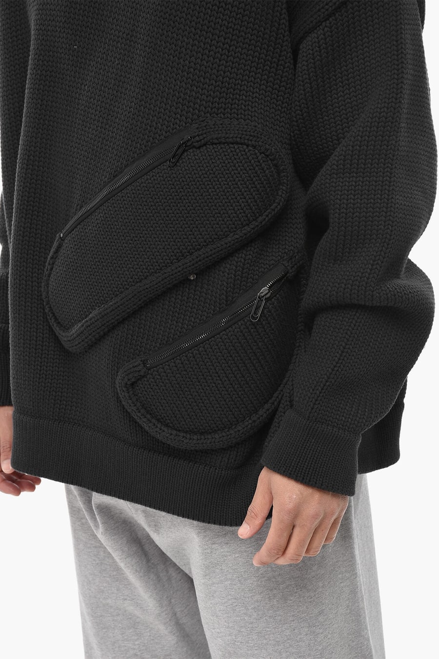 Off-White 1500~SEASONAL Cotton Blend Crewneck Sweater With Zip Pockets