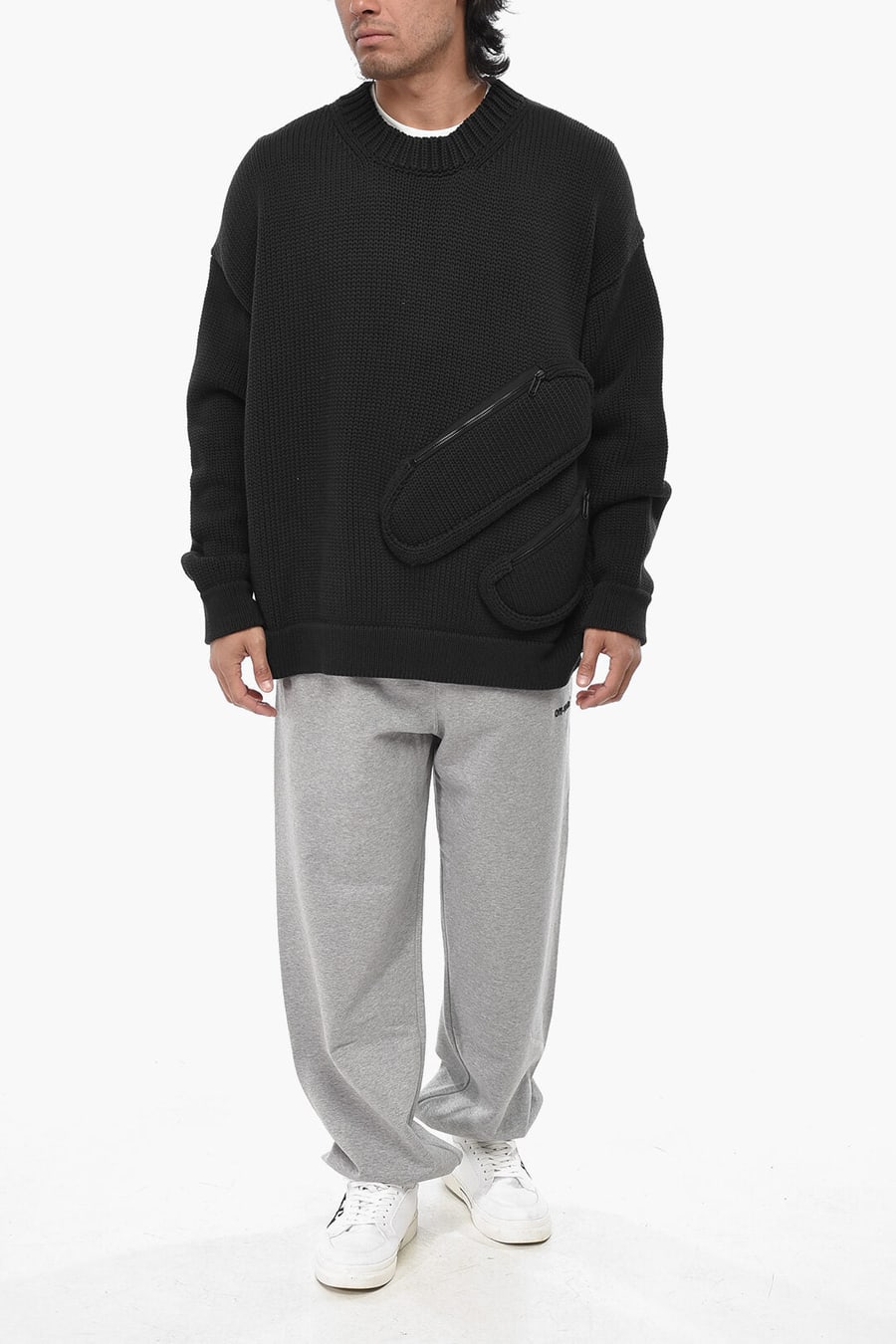 Off-White 1500~SEASONAL Cotton Blend Crewneck Sweater With Zip Pockets, view 2