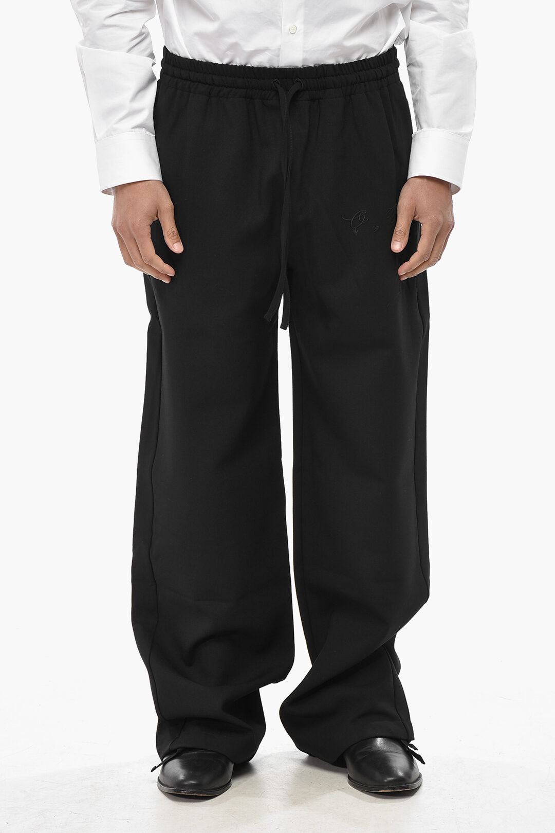 Off-White 1500~Wool Blend Track Pants With Ankle Drawstring