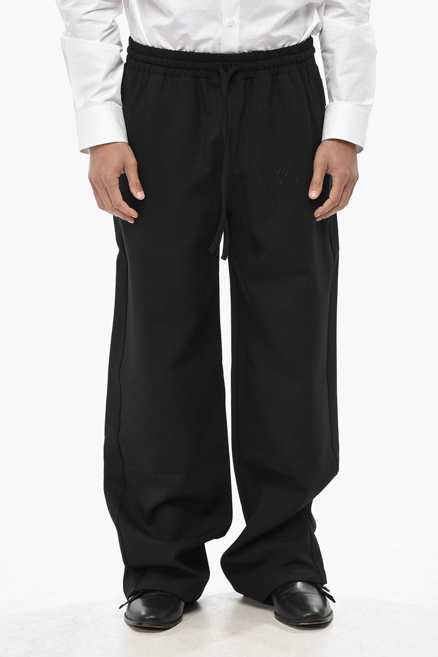 Off-White 1500~Wool Blend Track Pants With Ankle Drawstring