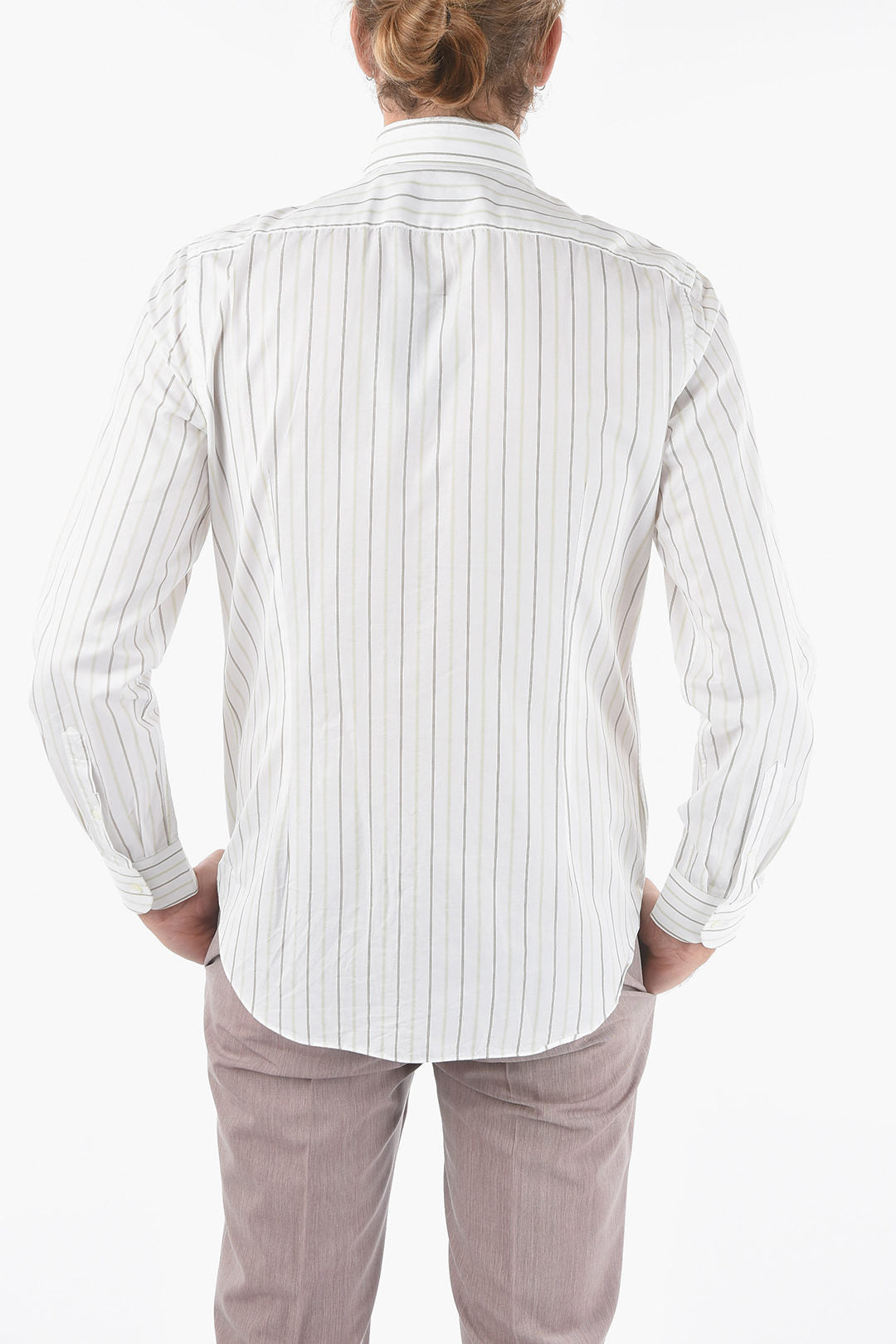 Corneliani 2405~Balanced Striped Cotton Shirt With Spread Collar, view 2