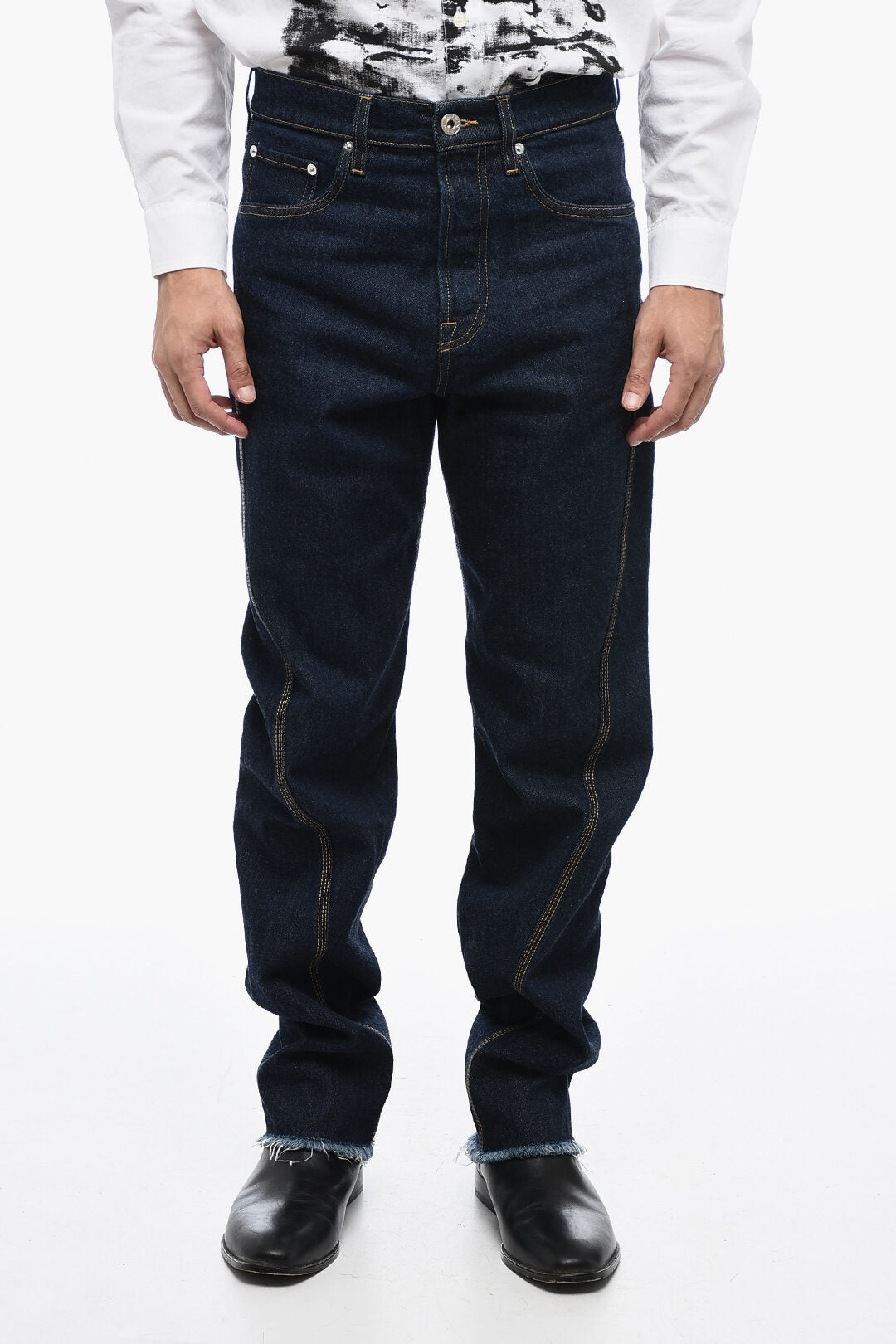 Lanvin 2405~Straight Fit Frayed Jeans With 21cm Seam Detail