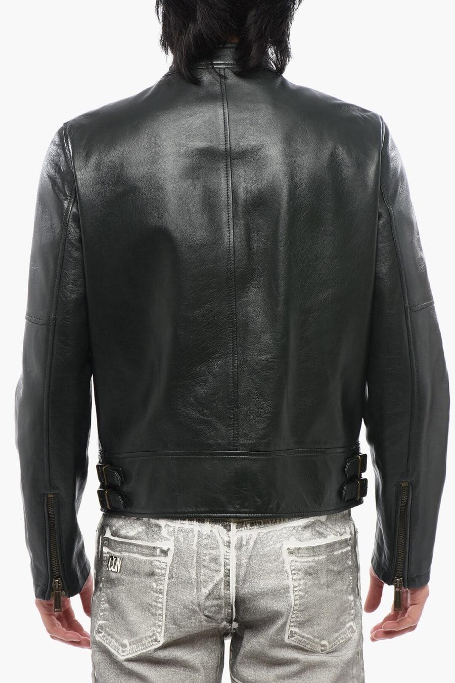 Dsquared2 2850~Leather Jacket with Buttoned Collar