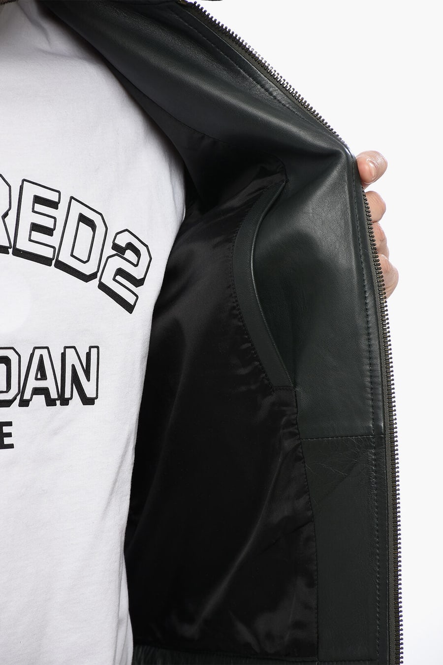 Dsquared2 2850~Leather Jacket with Buttoned Collar, view 5