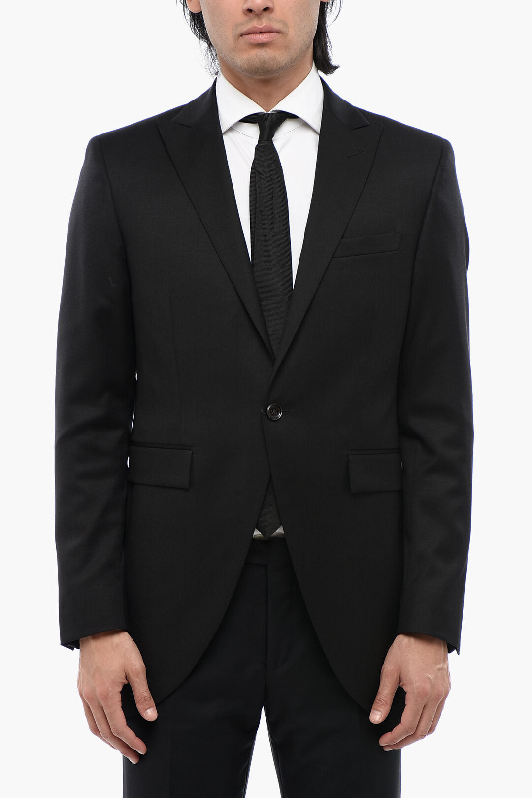Corneliani 3500~CC COLLECTION Virgin Wool and Silk 1-Button Jacket with Peak Lapel