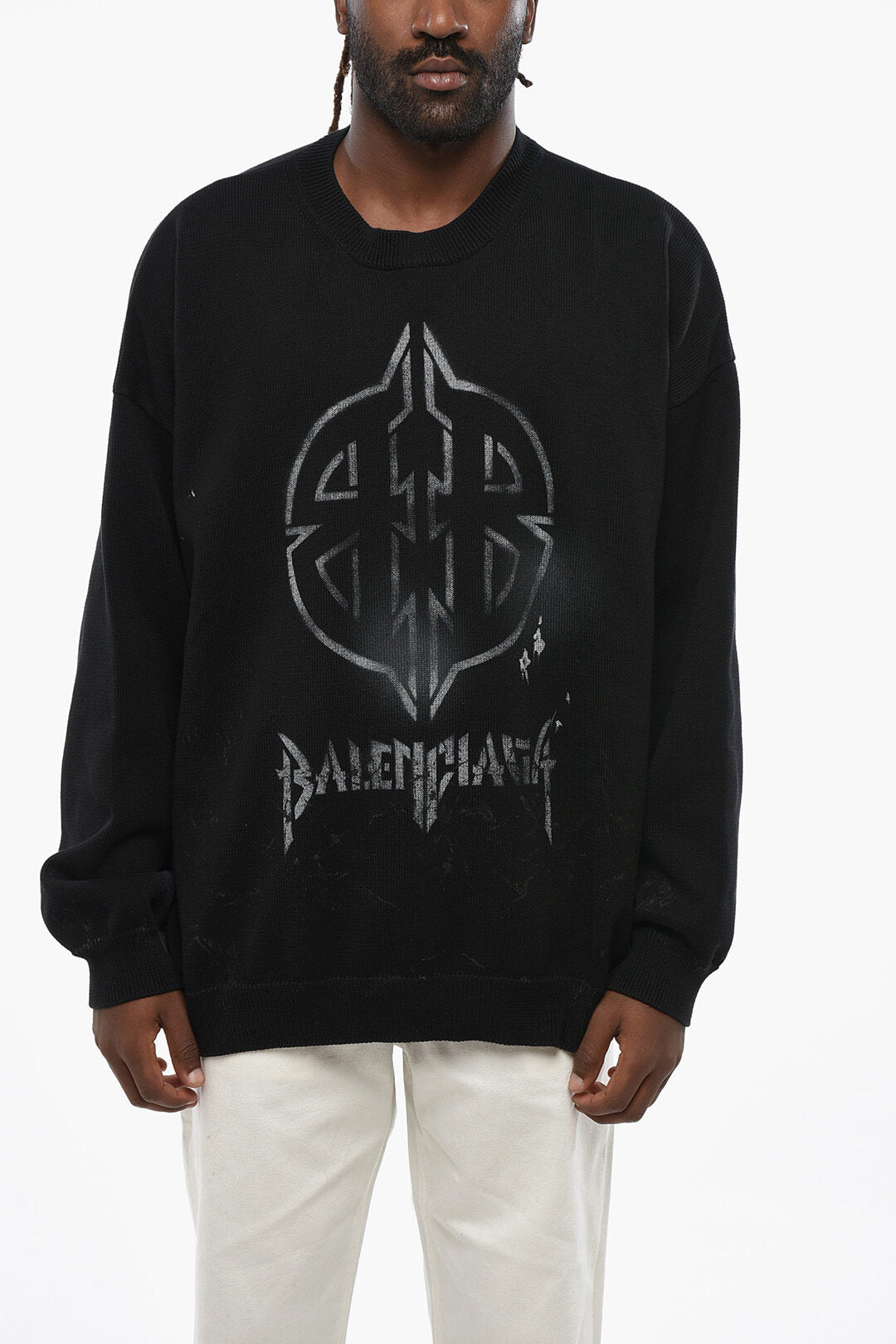 Balenciaga 3500~Cotton-Blend Crewneck Sweater UNISEX with Contrasting Logo