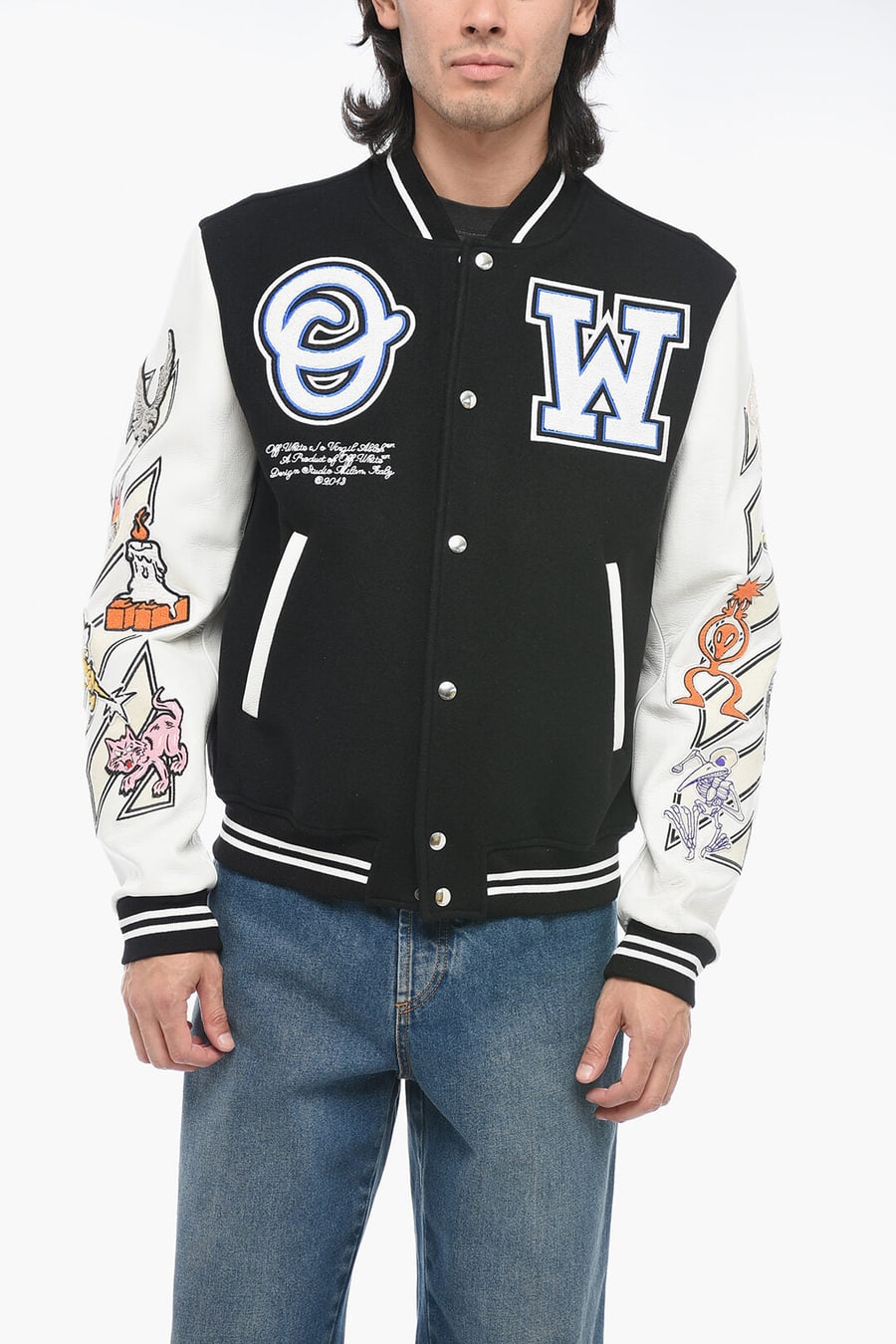 Off-White 3500~Varsity Bomber CHICAGO BULLS with patchwork