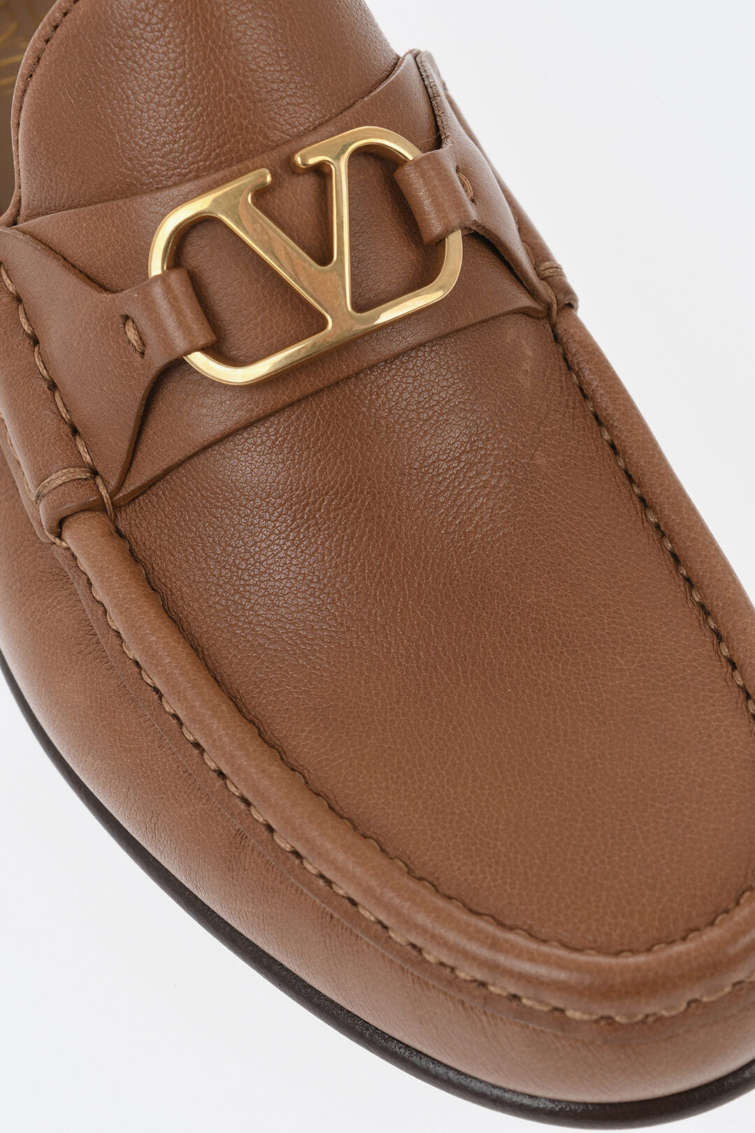 Valentino 0405~GARAVANI Leather Loafers With Gold Monogram, view 2