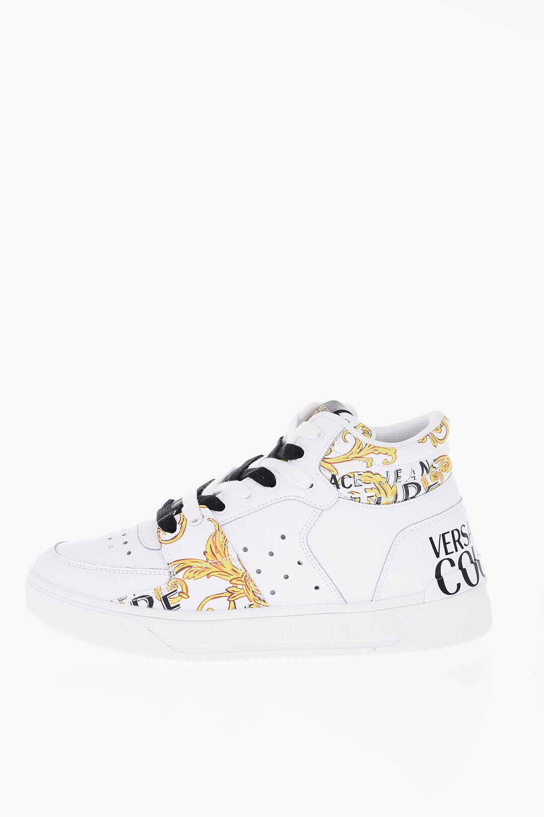 Versace 0405~JEANS COUTURE Leather High-top Sneakers STARLIGHT with Baroque Print, view 2