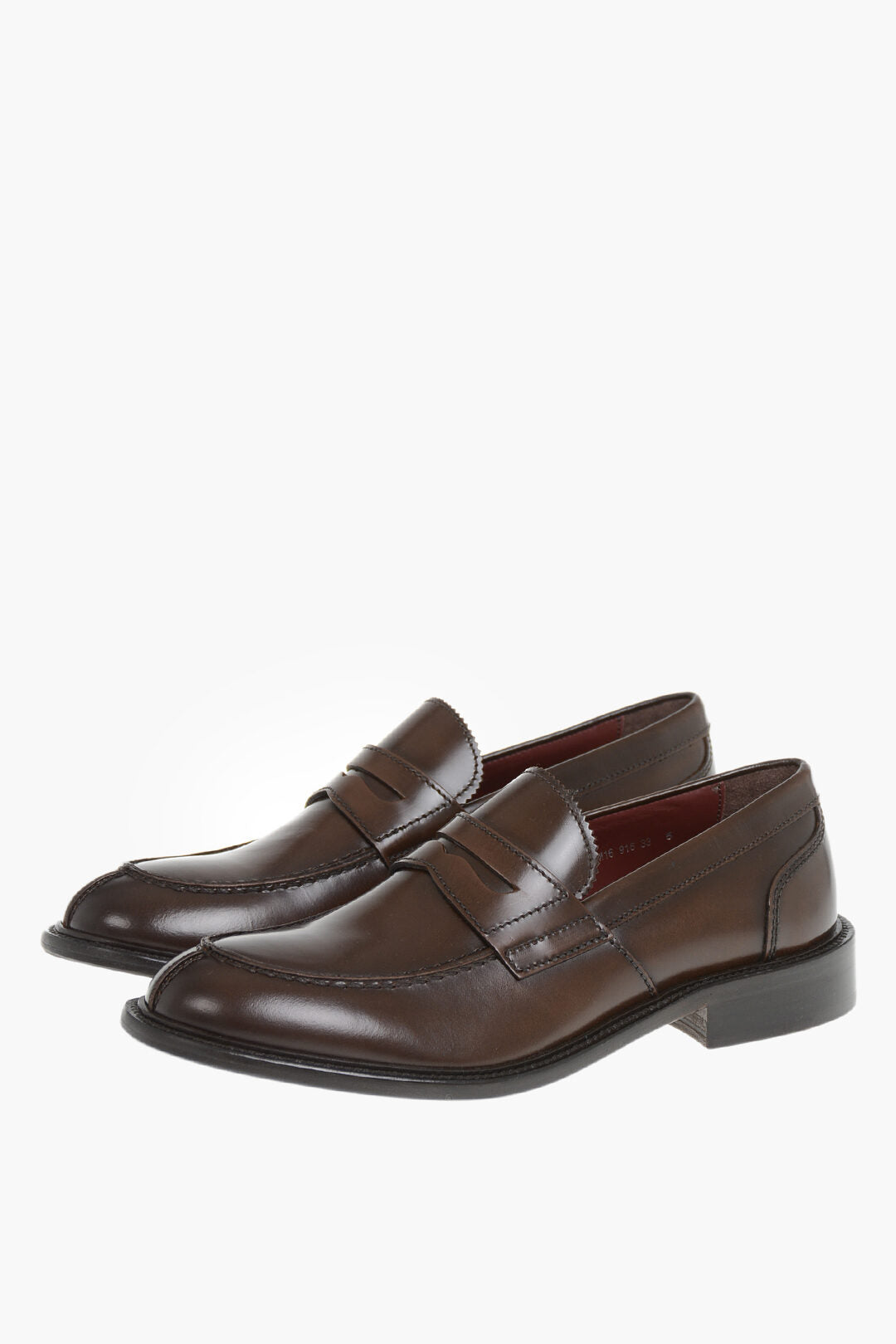 Corneliani 0405~Solid-Color Leather Penny Loafers