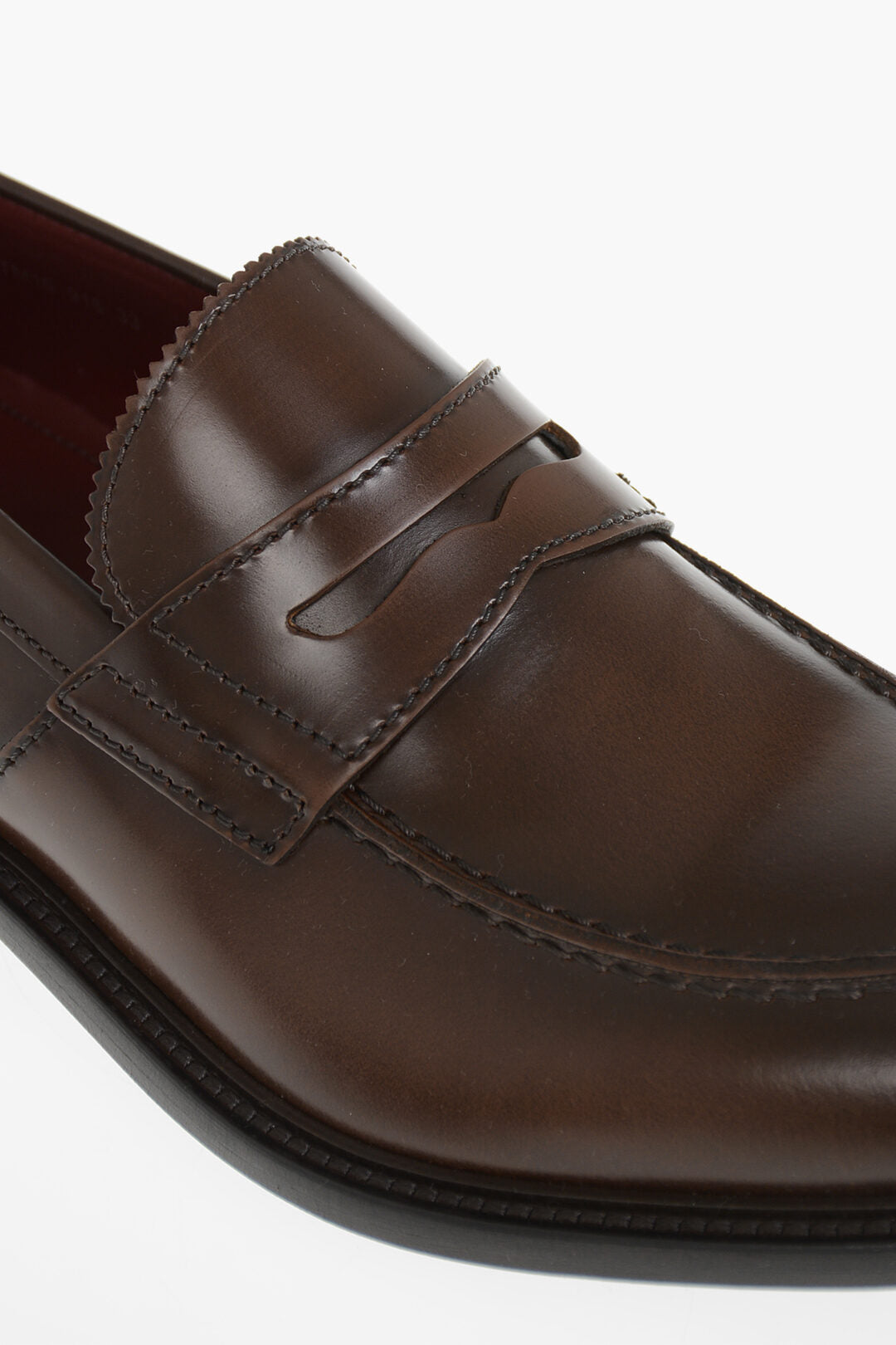 Corneliani 0405~Solid-Color Leather Penny Loafers, view 2