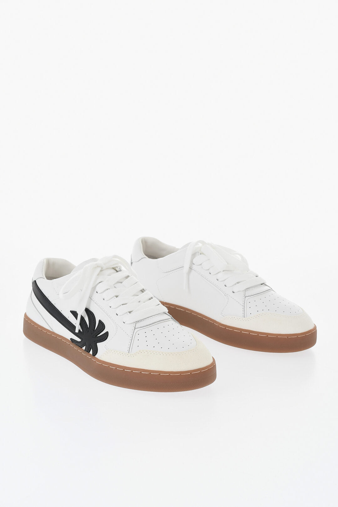 Palm Angels 0550~Low Leather and Suede Sneakers With Embossed Monogram