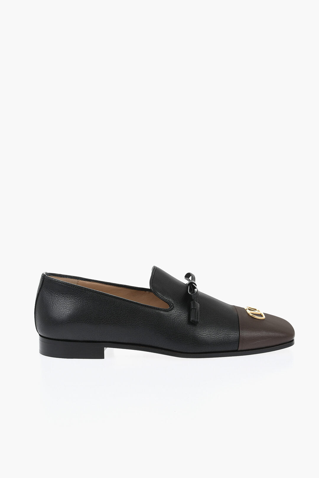 Valentino 1500~GARAVANI Leather Loafers With Gold Monogram And Square Toe