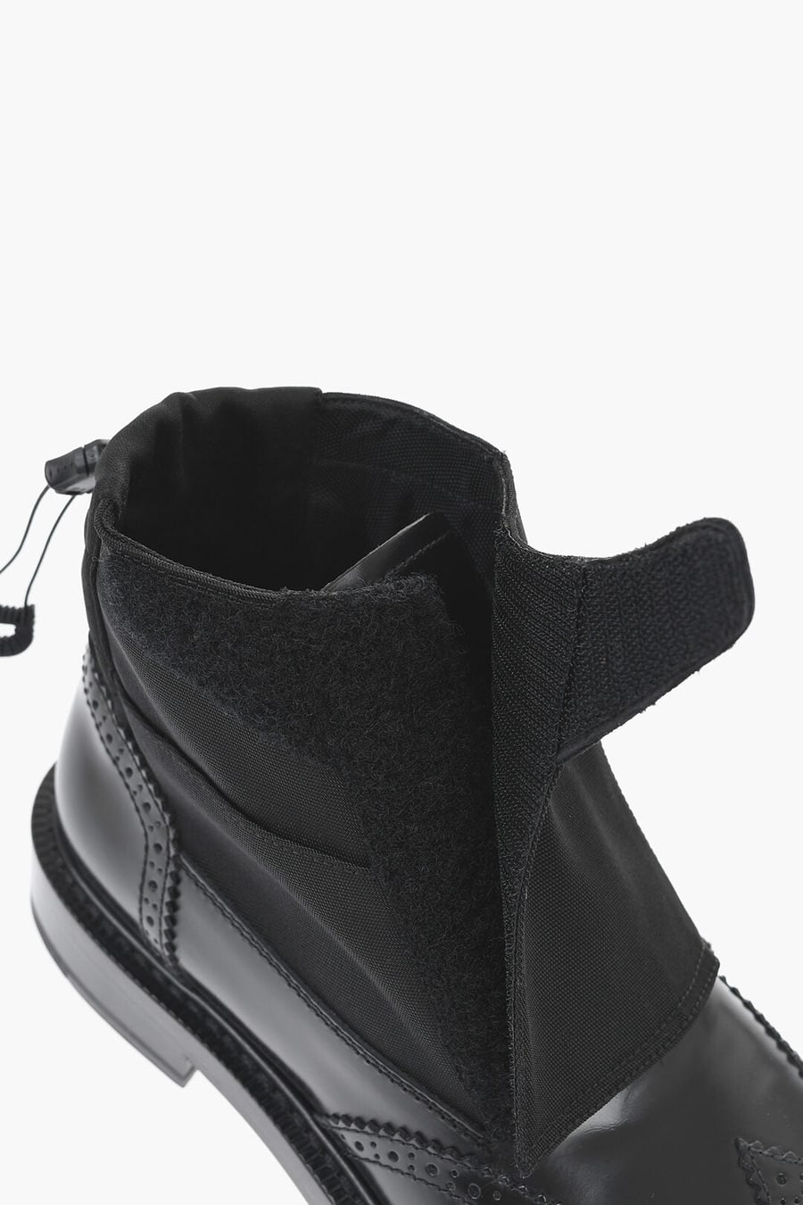 Dior 1500~Leather And Fabric Derby Brogue Ankle Boots With Velcro Closure And Adjustable Drawstring, view 4