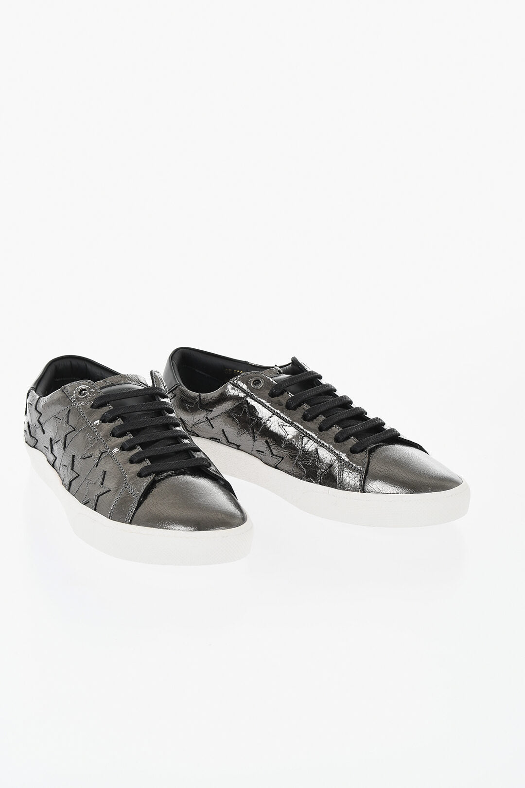 Saint Laurent 1500~Low Metallic Leather Sneakers With Crackle Effect And Applied Stars