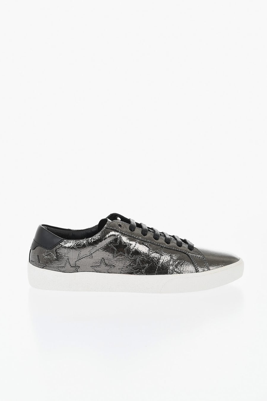 Saint Laurent 1500~Low Metallic Leather Sneakers With Crackle Effect And Applied Stars, view 3