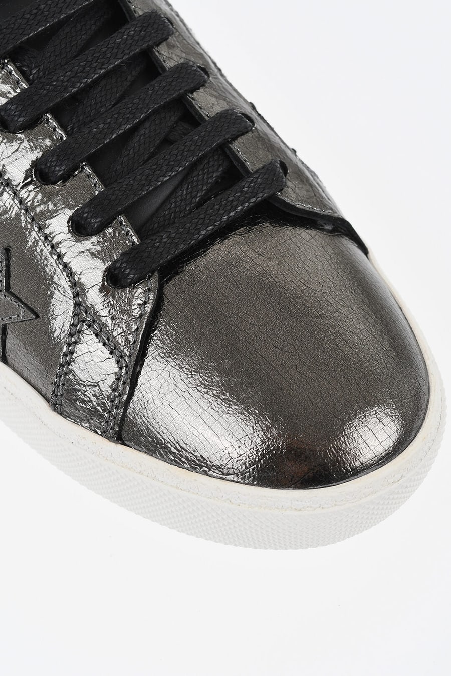 Saint Laurent 1500~Low Metallic Leather Sneakers With Crackle Effect And Applied Stars, view 4
