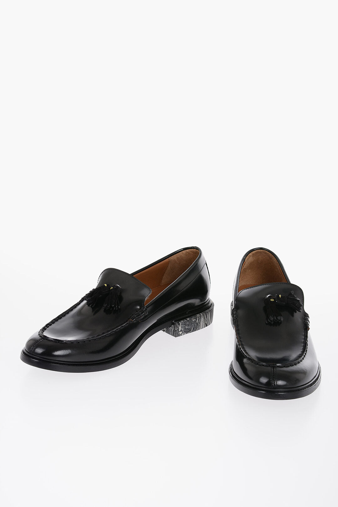 Off-White 2400~Leather Tassel Loafers with marble-effect sole