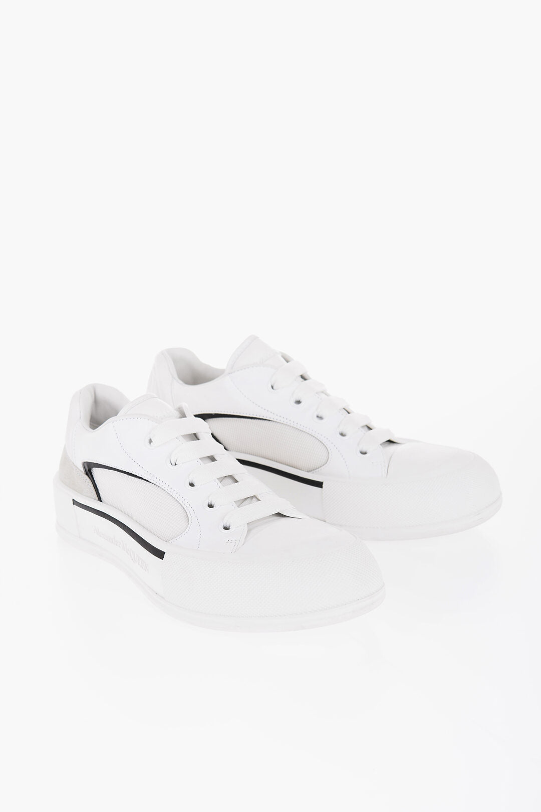 Alexander McQueen 2550~Leather And Canvas Low-Top Sneakers, Solid Color
