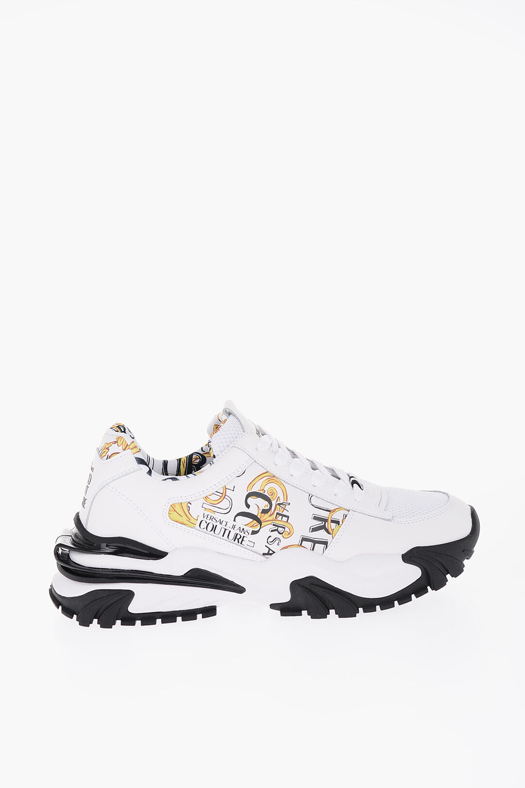 Versace 3050~JEANS COUTURE Leather Sneakers with Baroque Detail 6cm