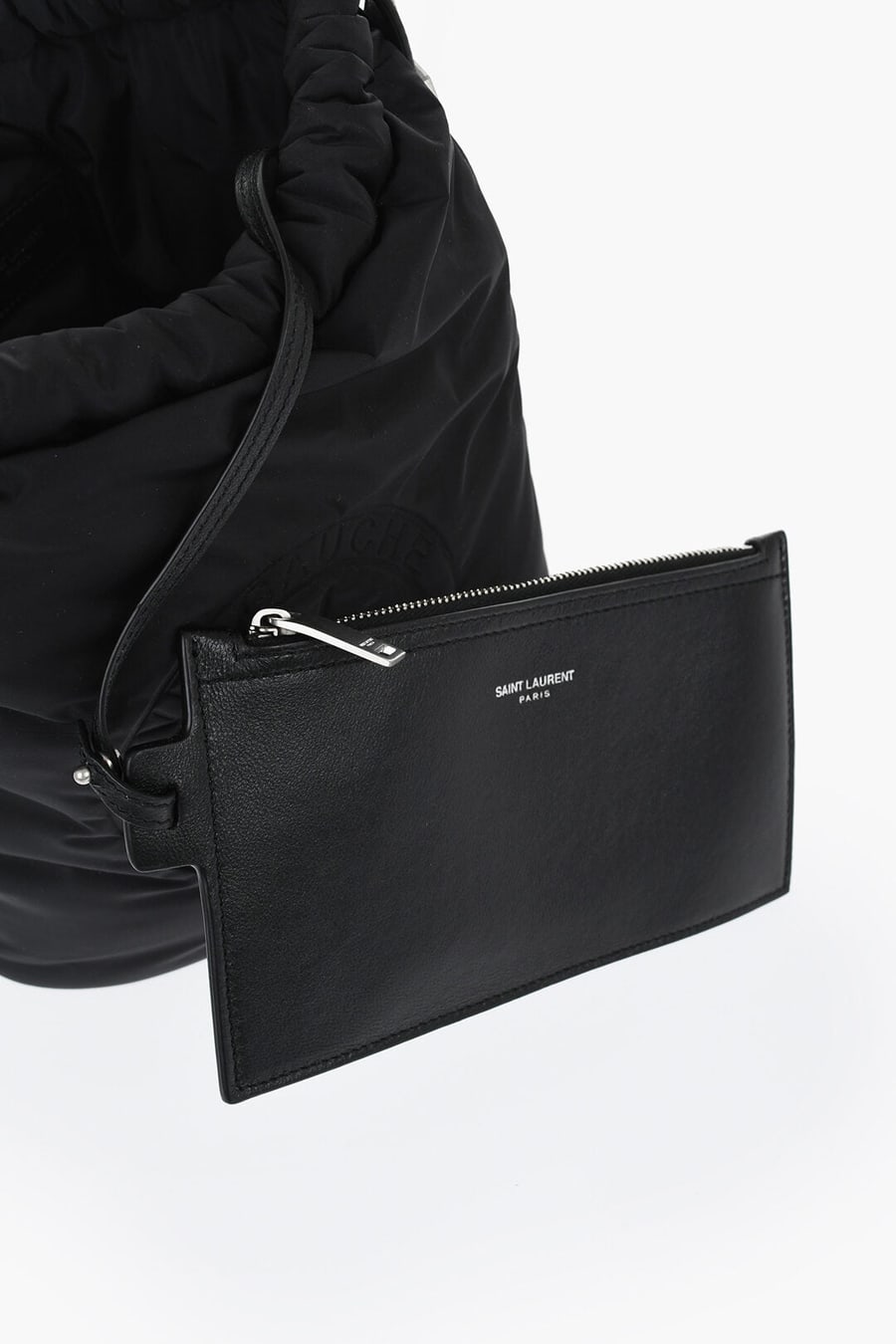 Saint Laurent 0065~Nylon Bucket Bag with Embossed Logo and Coin Pouch, view 4
